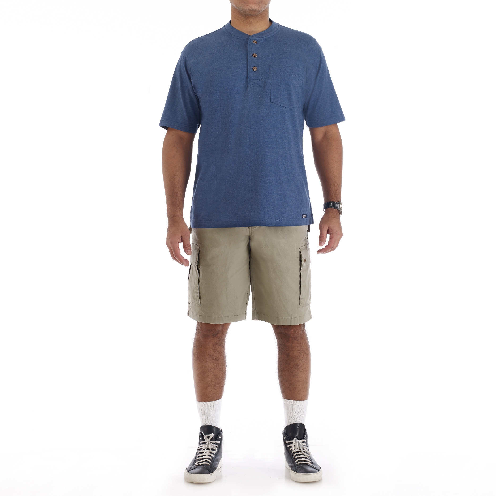 Playera tipo Henley de manga corta en color azul para hombre de Smith's Workwear (Talla Mediana)