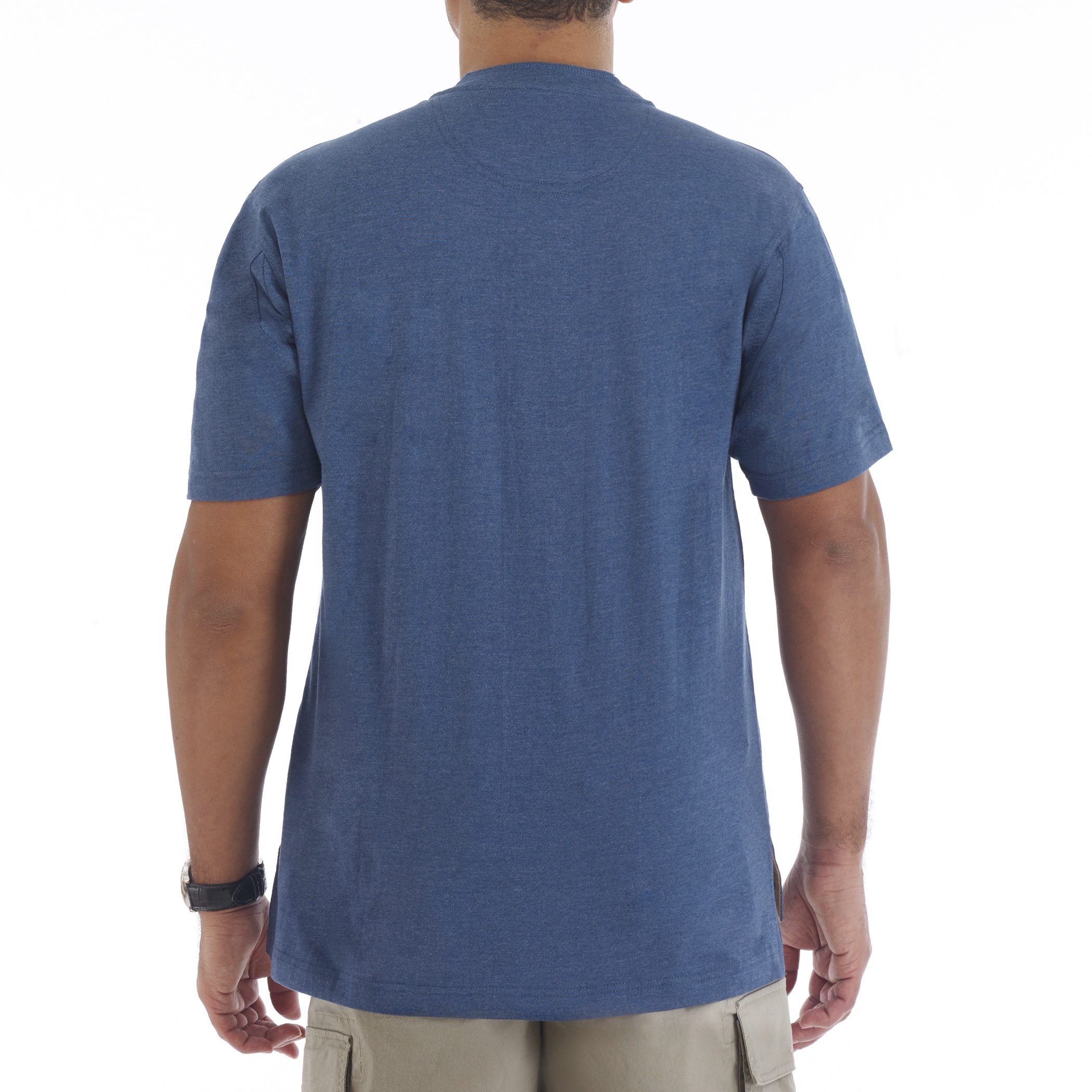 Playera tipo Henley de manga corta en color azul para hombre de Smith's Workwear (Talla Mediana)