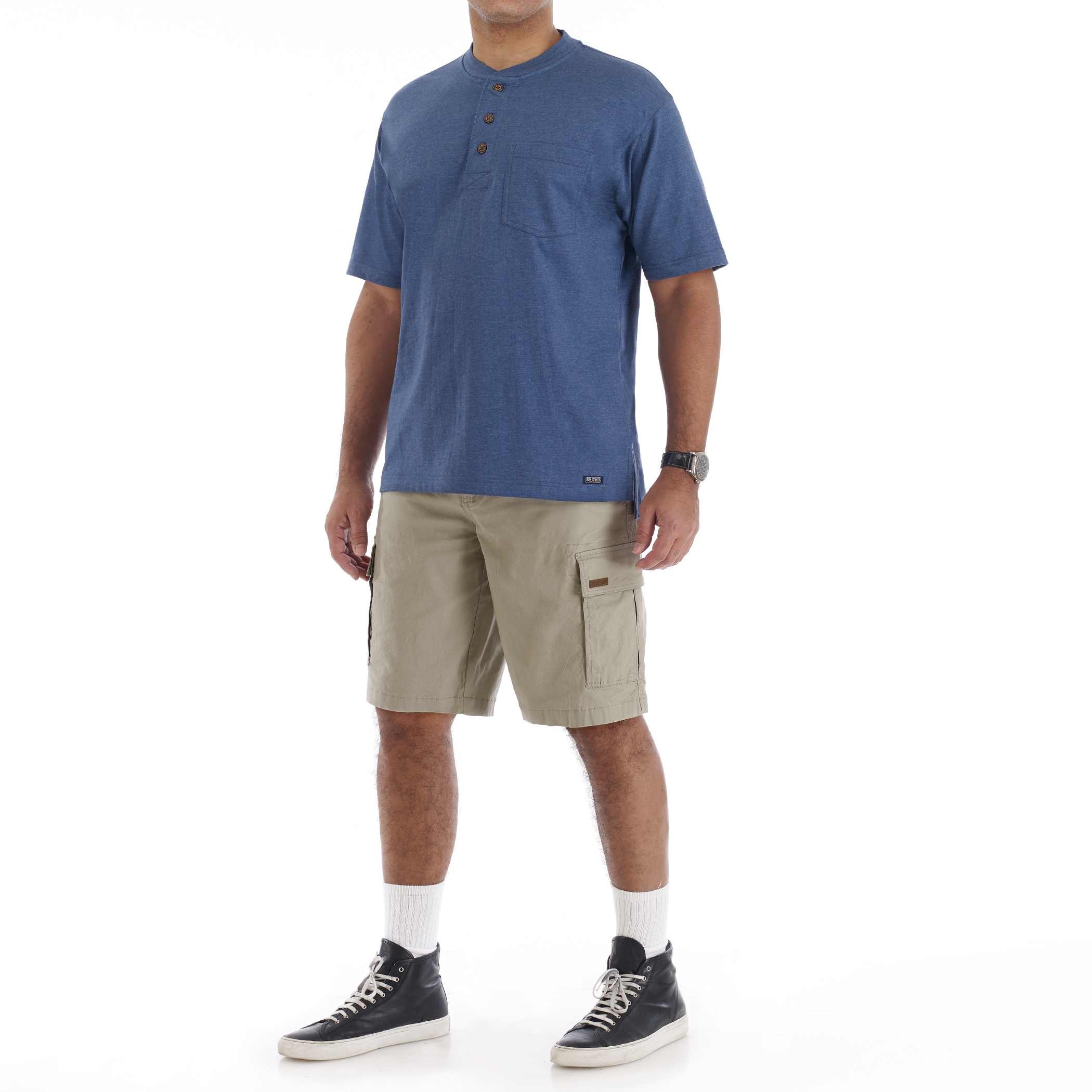 Playera tipo Henley de manga corta en color azul para hombre de Smith's Workwear (Talla Mediana)
