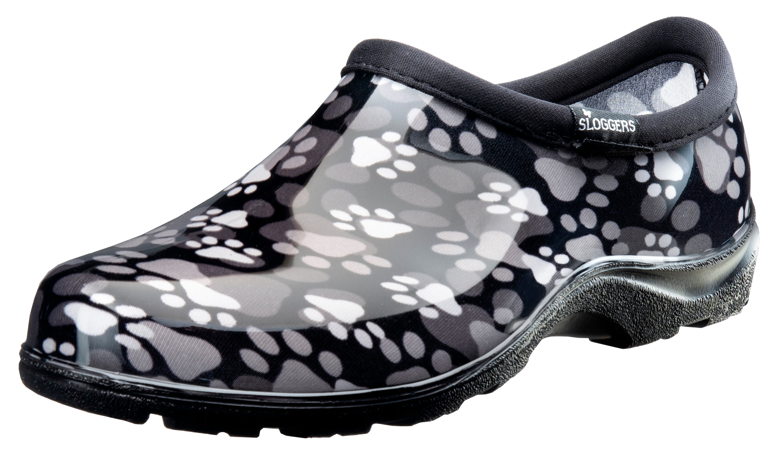 Zapatos impermeables Sloggers de mujer estampados con huellas de patas blanco y negro Talla: 9 Mediana 5114QBW09