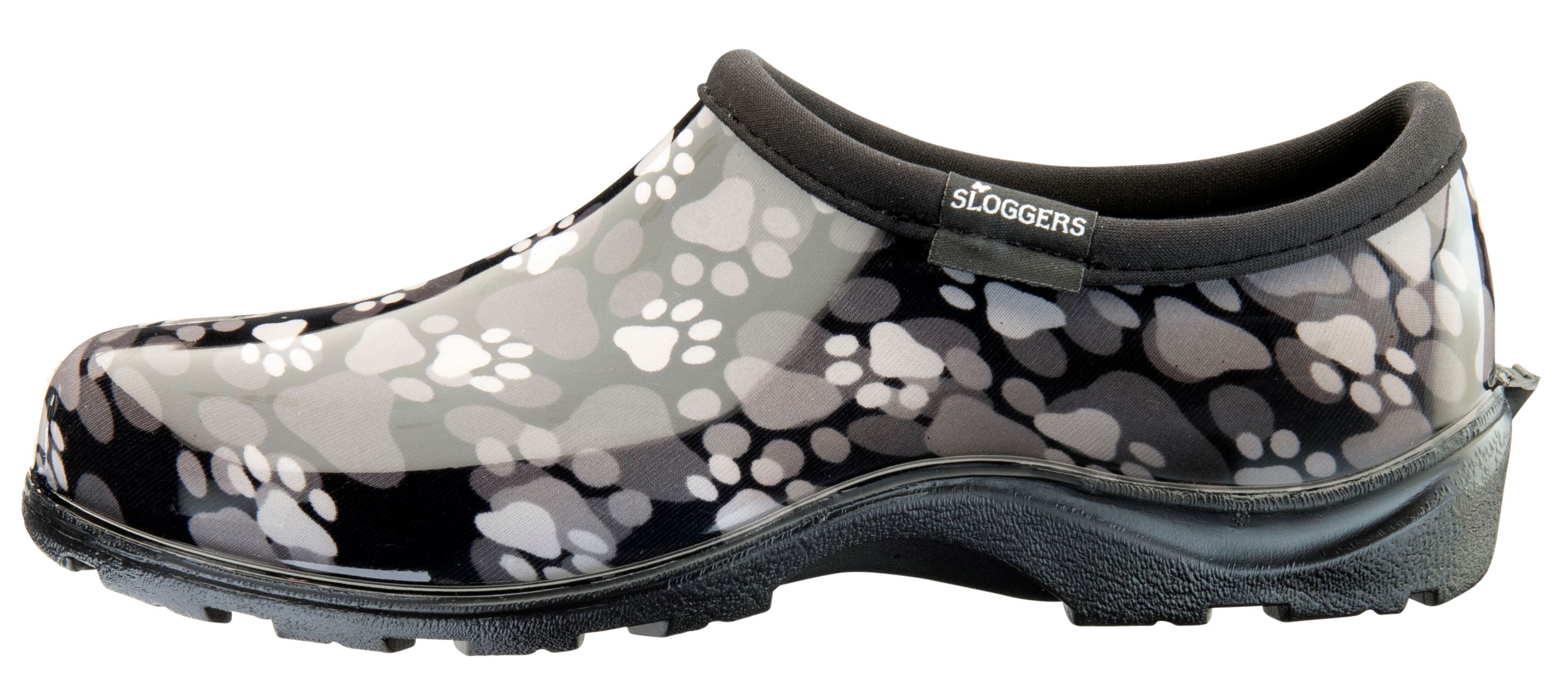 Zapatos impermeables Sloggers de mujer estampados con huellas de patas blanco y negro Talla: 9 Mediana 5114QBW09
