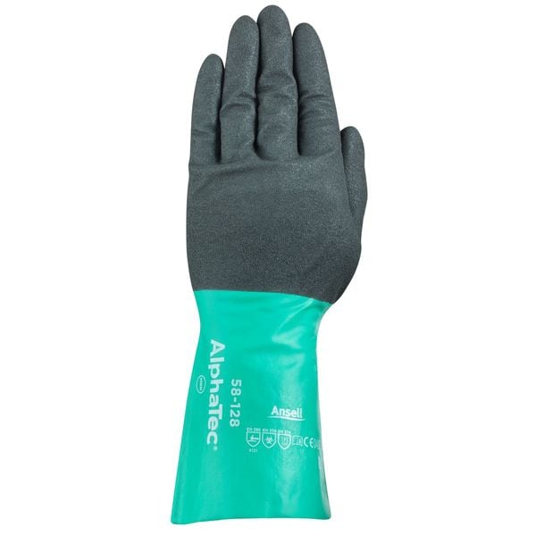 Guantes Resistentes a Químicos de Nitrilo Ansell de 11", Talla 9, 1 Par - 58-128