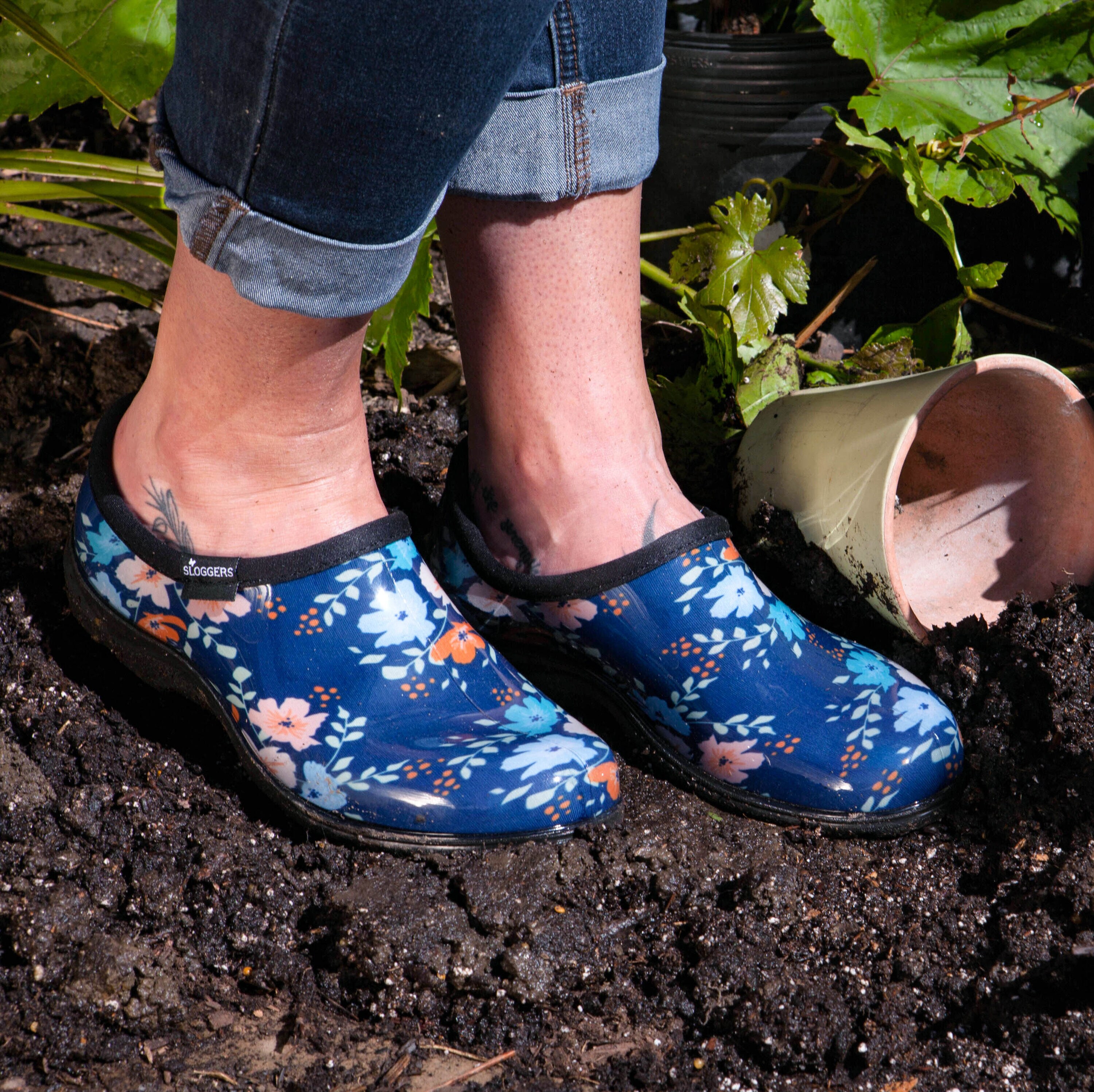 Zapatos Impermeables Azules con Estampado Floral Divertido para Mujer Talla 9 Mediana Sloggersonline
