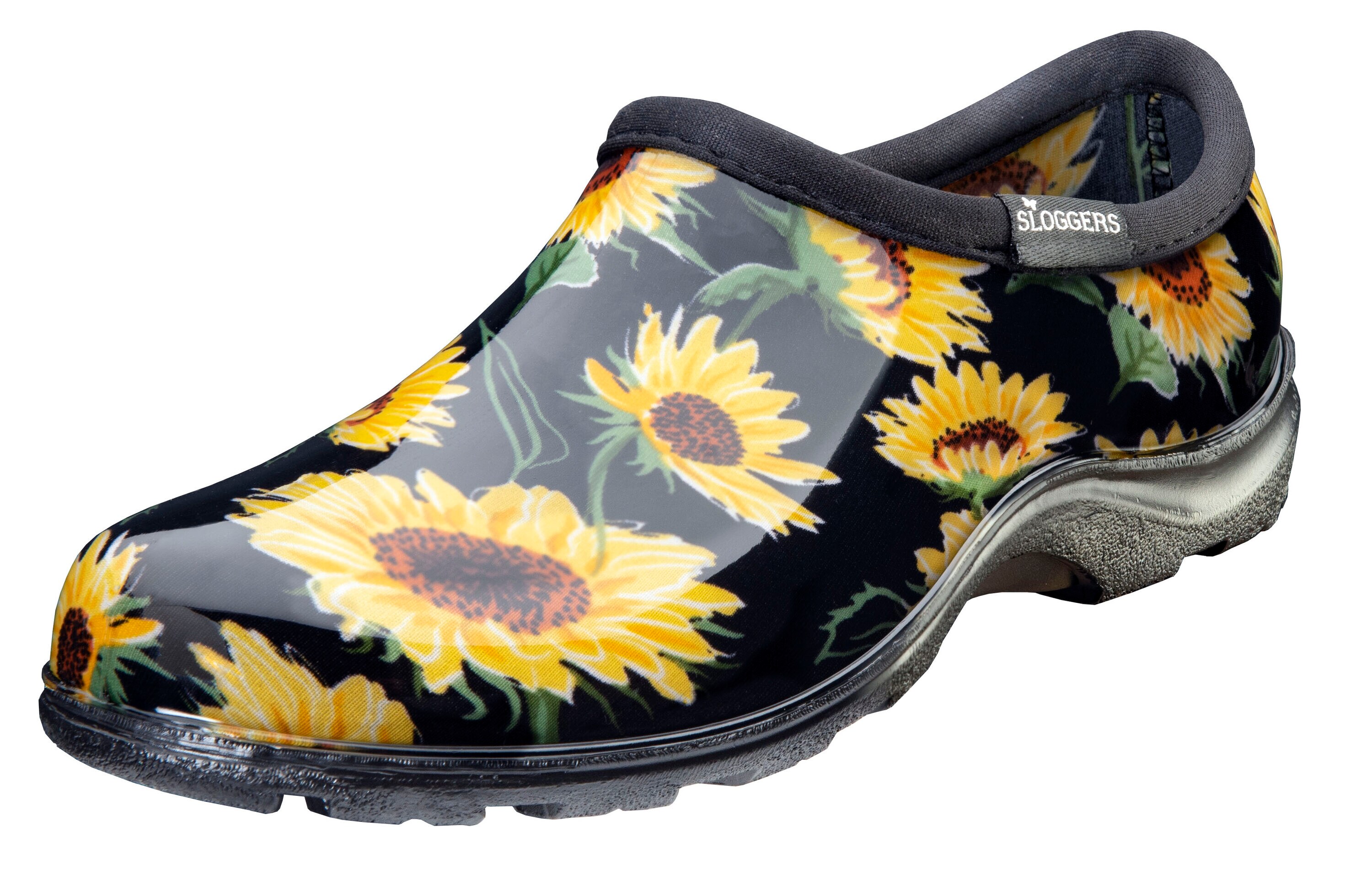 Zapatos Impermeables Negros con Estampado de Girasoles para Mujer Talla 9 Mediana