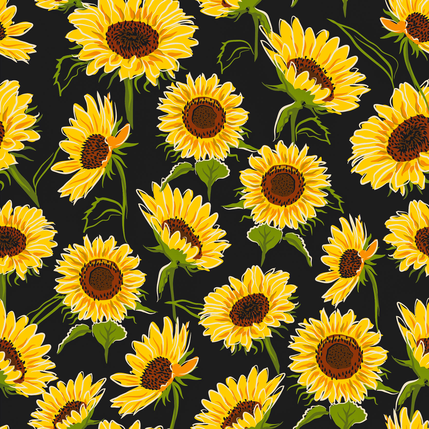 Zapatos Impermeables Negros con Estampado de Girasoles para Mujer Talla 9 Mediana