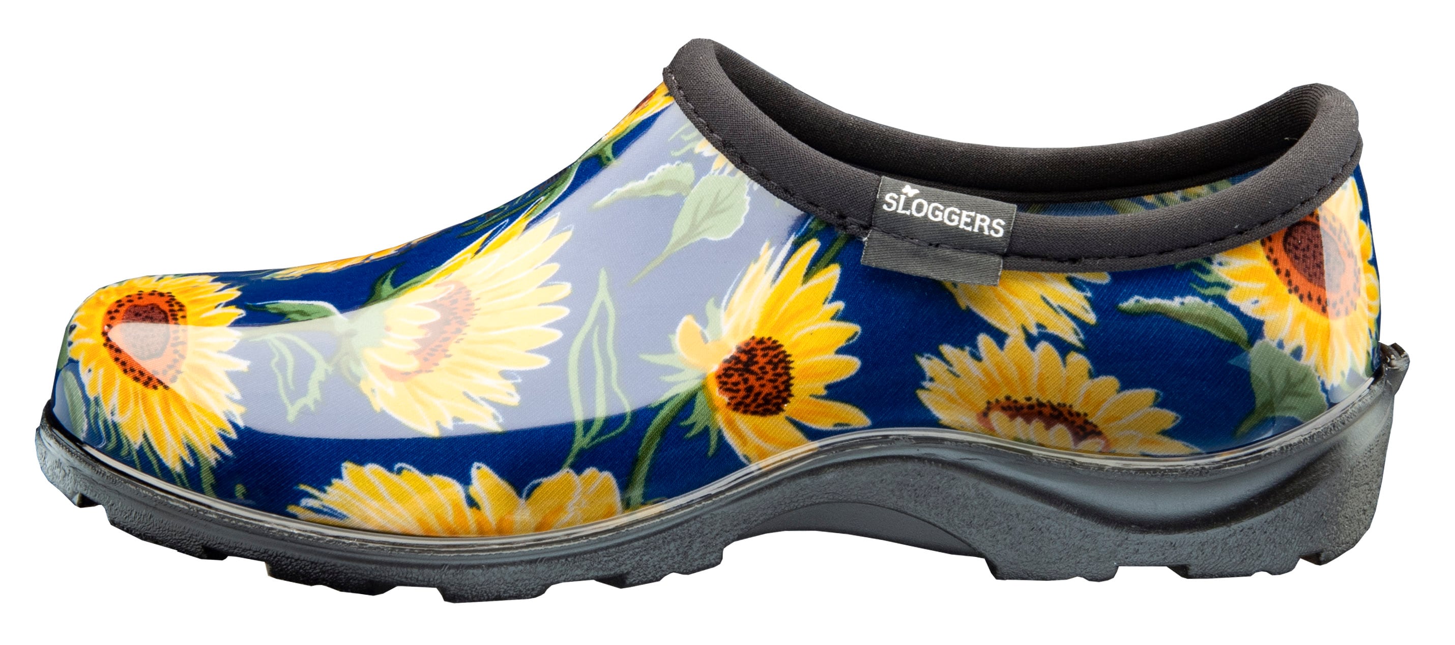 Zapatos Impermeables Negros con Estampado de Girasoles para Mujer Talla 9 Mediana