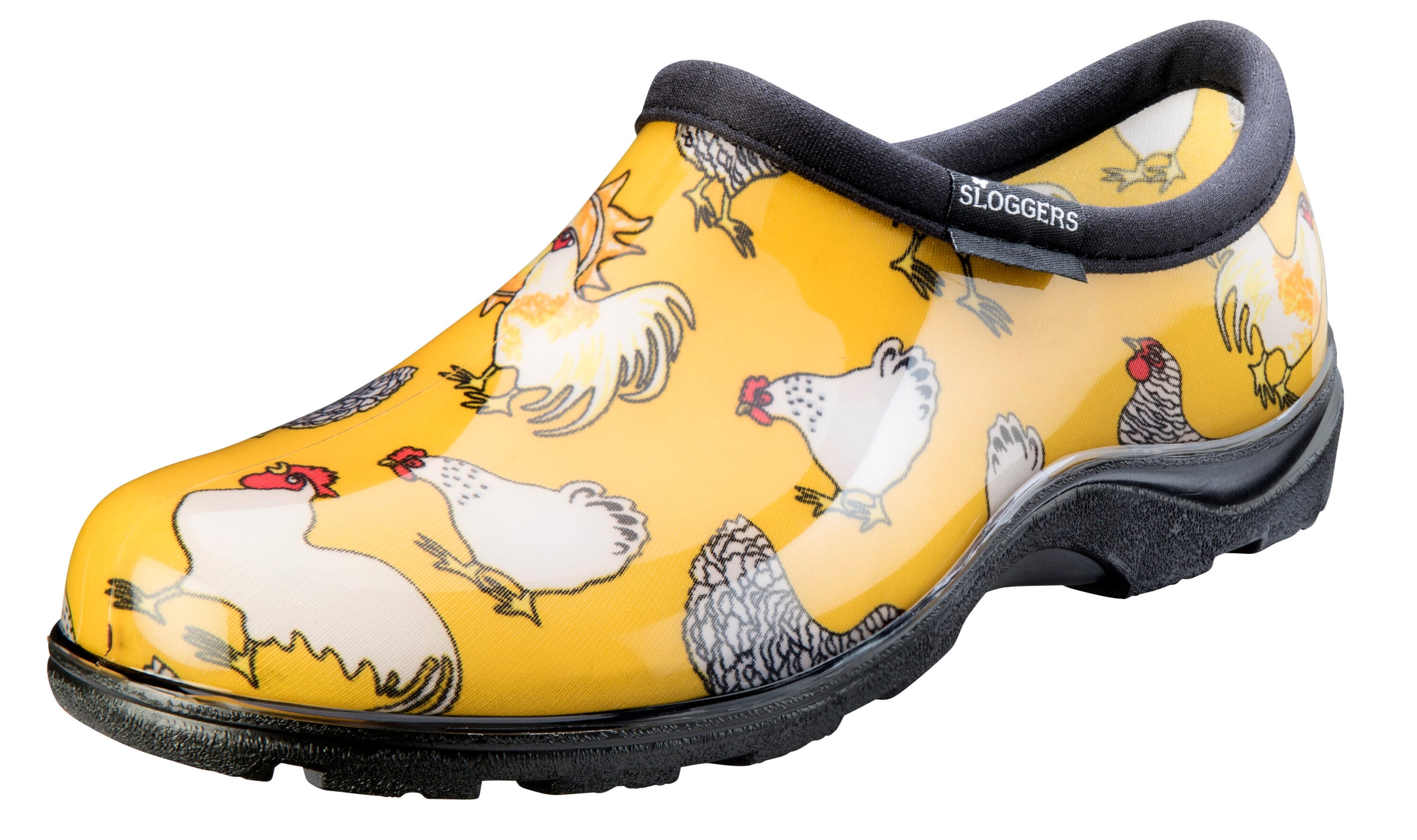 Zapatos impermeables amarillos con estampado de gallinas para mujer, talla 9 mediana.