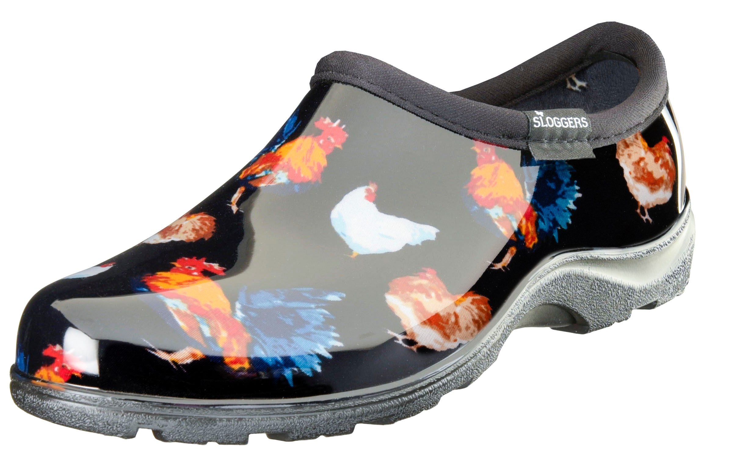 Zapatos impermeables negros con estampado de gallinas para mujer Sloggers Talla: 9 Mediana 5121CHKBK09