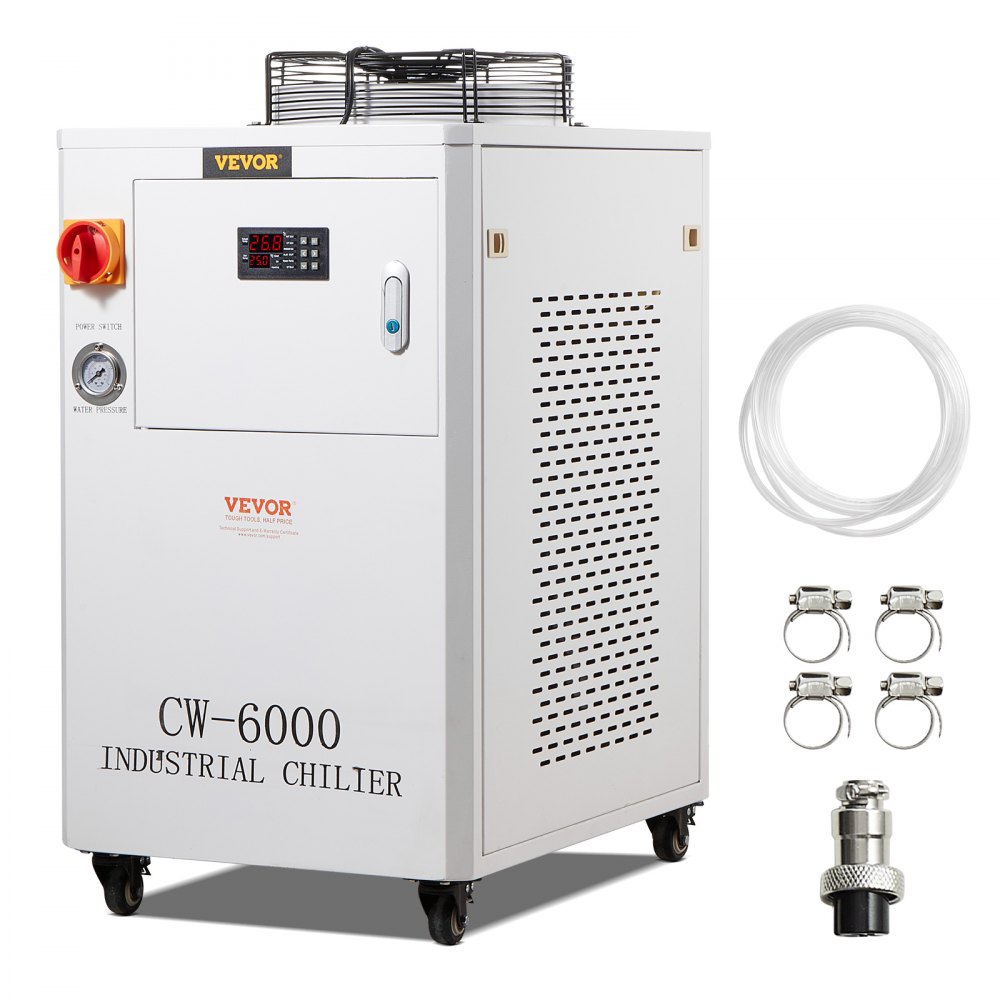 VEVOR Industrial Water Chiller, CW6000, 1500W Industrial Water Cooler Cooling System with Compressor 15L Water Tank Capacity 65 L/min Max Flow Rate, for CO2 Laser Engraving Machine Cooling Machine - GYLSJYSJS15LDYZN6V1