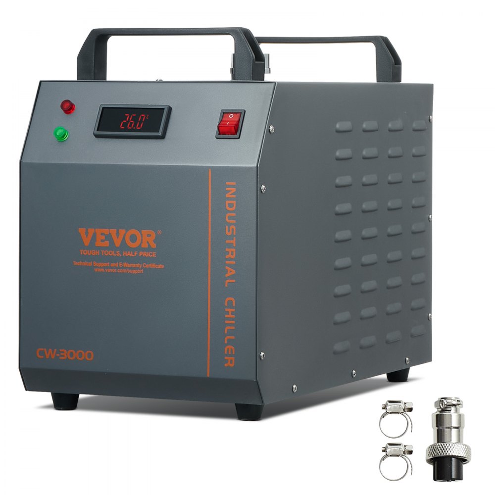 VEVOR Industrial Water Chiller, CW-3000, 80W Air-Cooled Industrial Water Cooler Cooling System with 12 L Water Tank Capacity 12 L/min Maximum Flow Rate, for Laser Engraving Machine Cooling Machine - GYLSJFLS12L19G97PV1