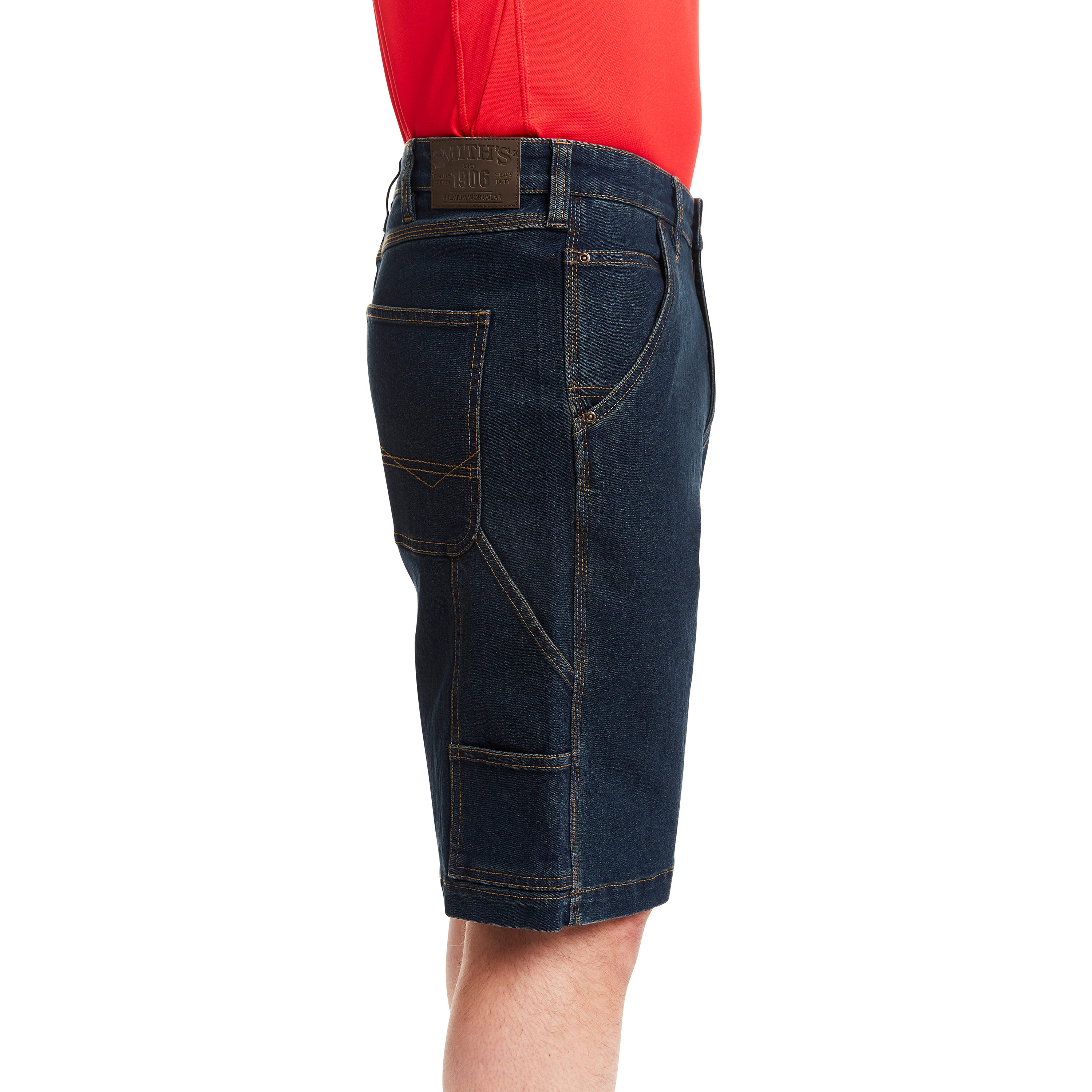 Pantalones cortos de carpintero de mezclilla de lavado vintage oscuro para hombre de Smith's Workwear (Talla: 38)