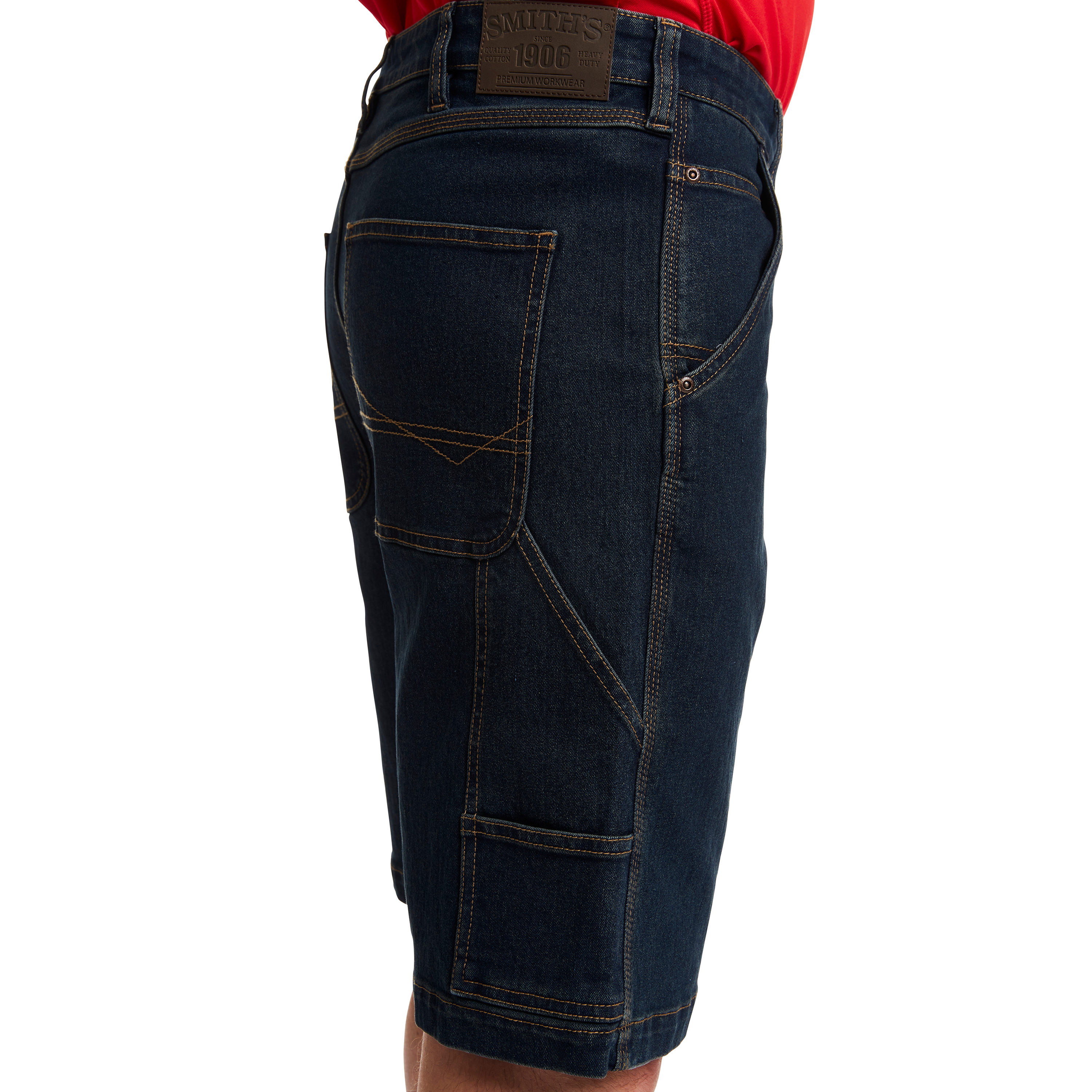 Pantalones cortos de carpintero de mezclilla de lavado vintage oscuro para hombre de Smith's Workwear (Talla: 38)