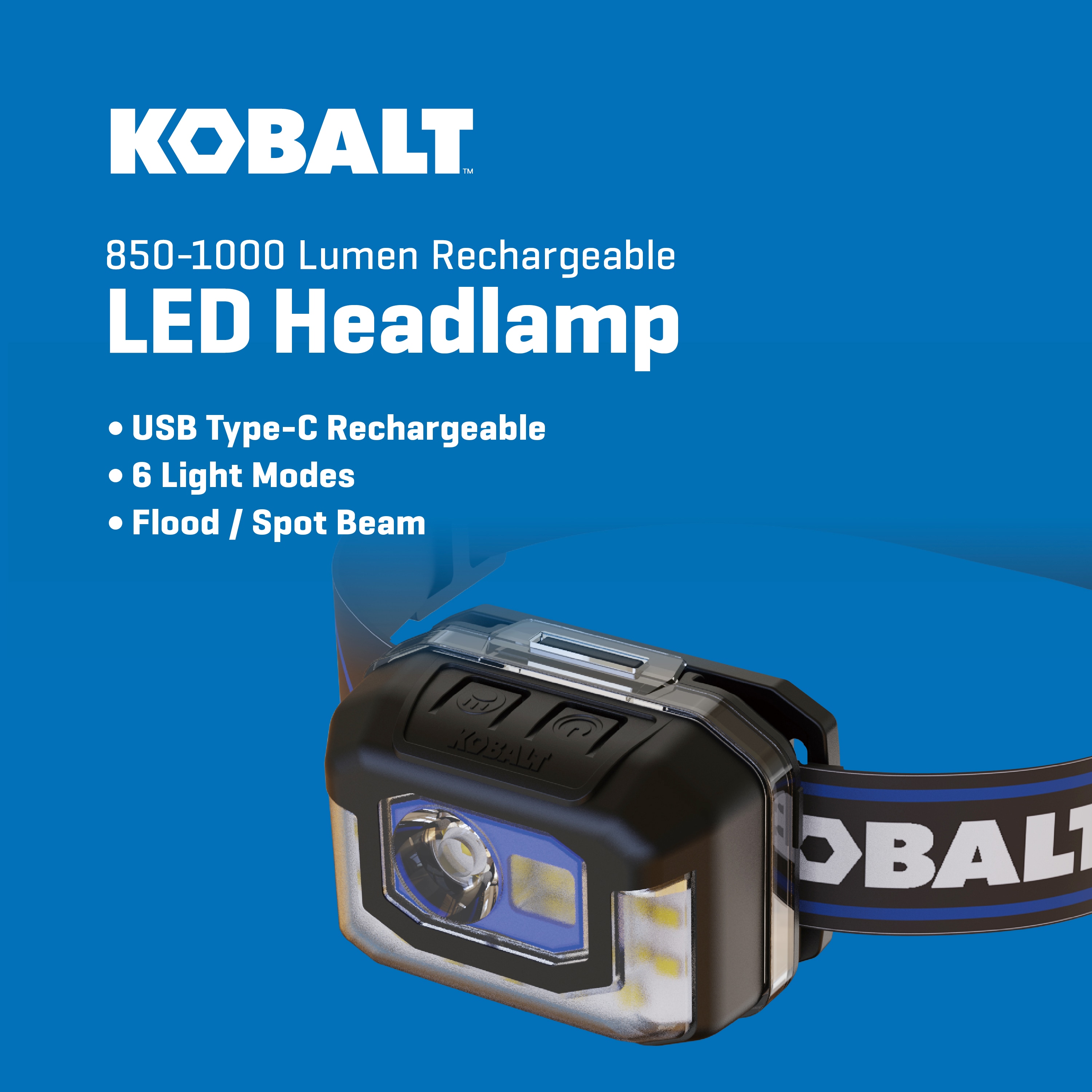 Lámpara frontal LED Kobalt de 850 lúmenes con batería recargable incluida KH850DP