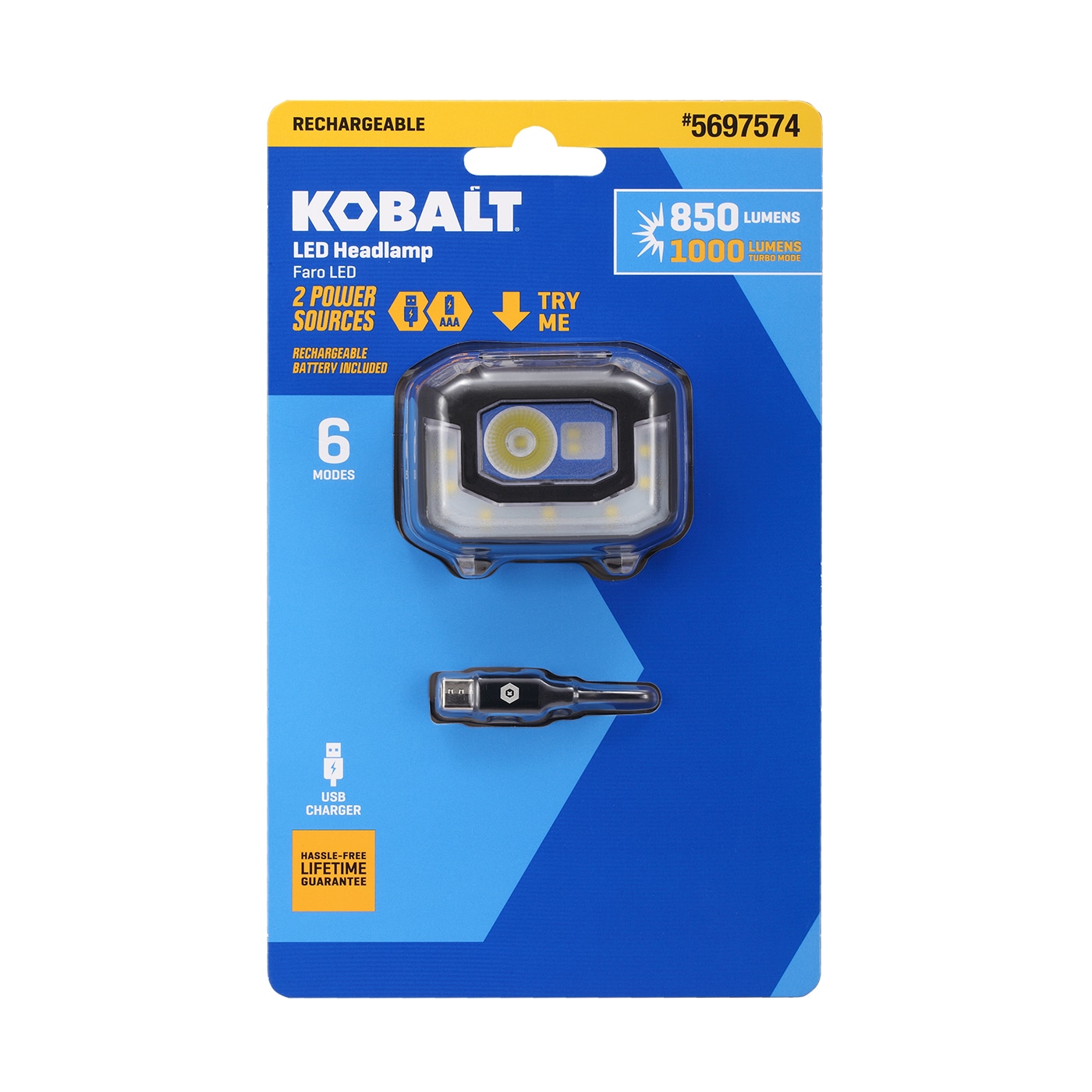 Lámpara frontal LED Kobalt de 850 lúmenes con batería recargable incluida KH850DP