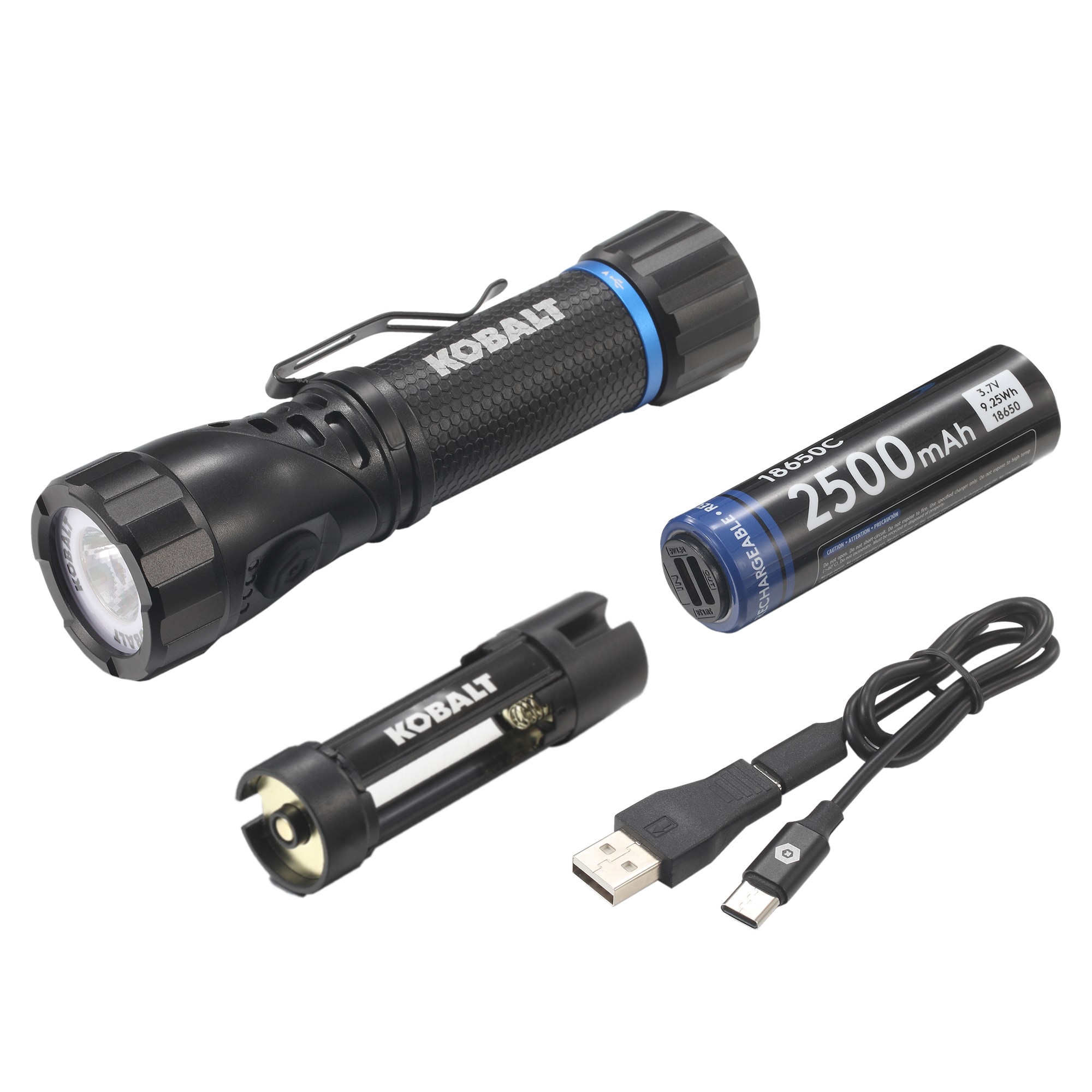 Linterna de mano con luz LED de 1000 lúmenes y 4 modos, incluye baterías recargables Kobalt