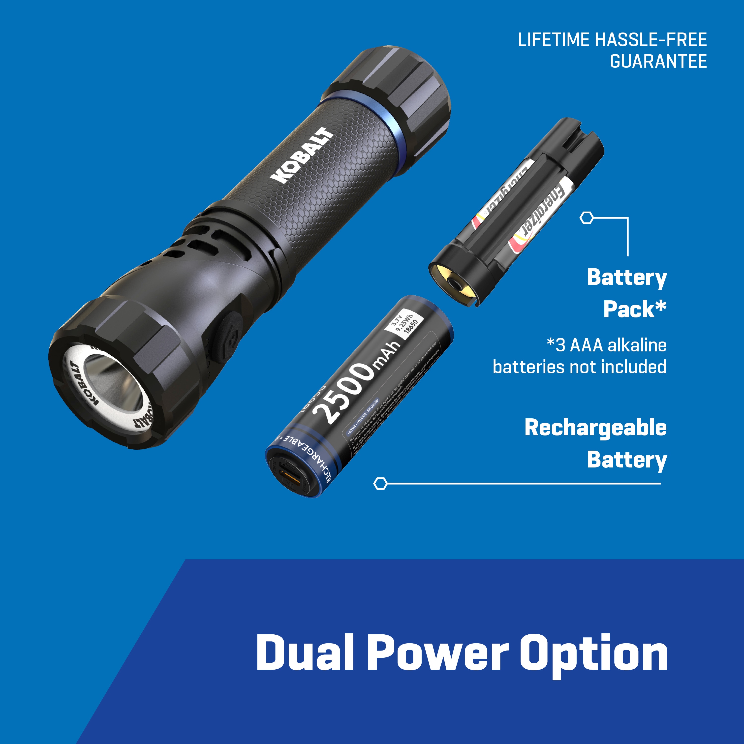 Linterna de mano con luz LED de 1000 lúmenes y 4 modos, incluye baterías recargables Kobalt