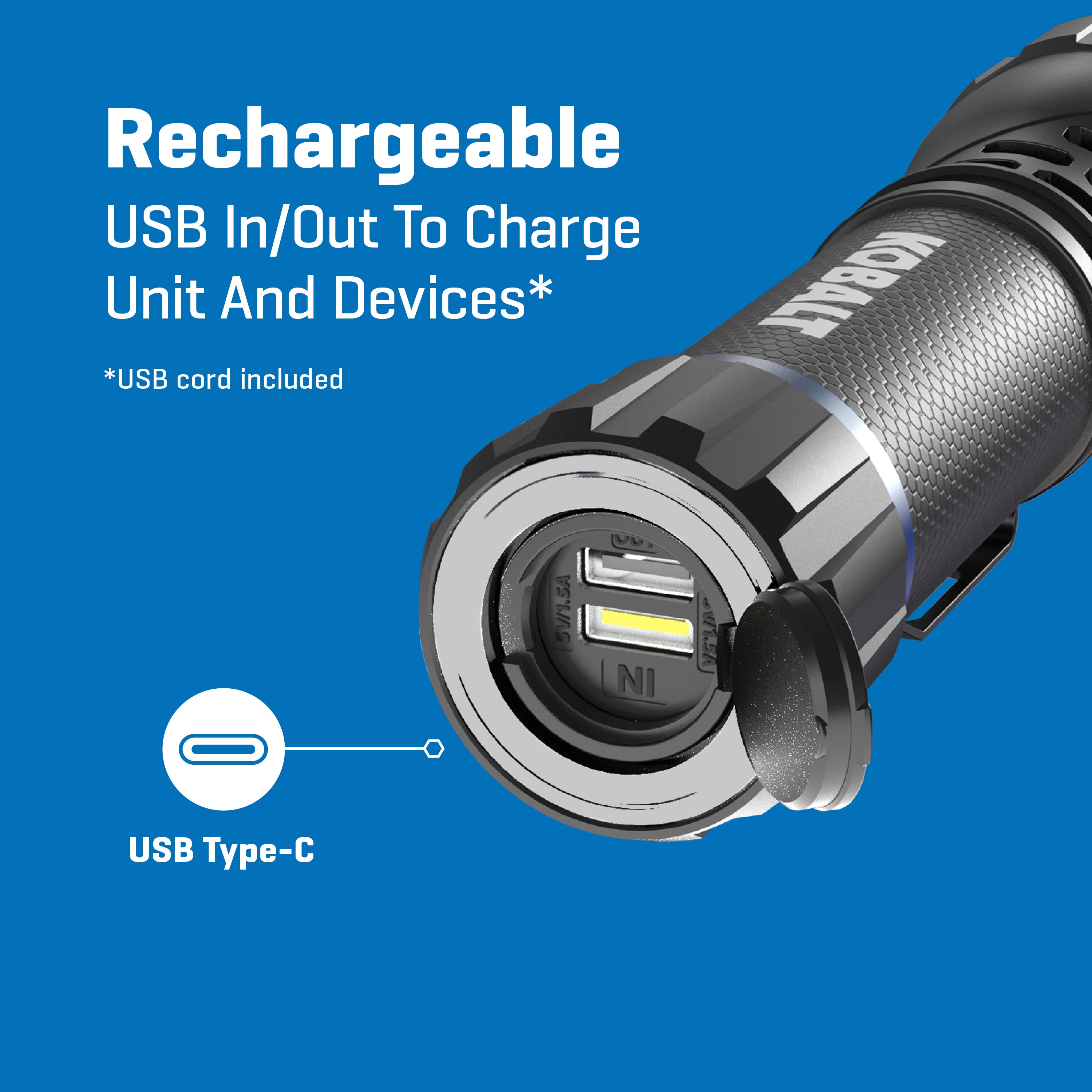 Linterna de mano con luz LED de 1000 lúmenes y 4 modos, incluye baterías recargables Kobalt