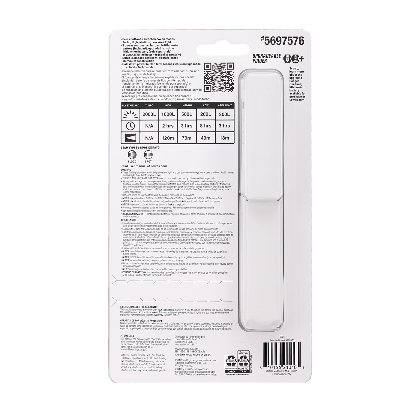 Linterna LED Kobalt de 1000 lúmenes con 5 modos y baterías recargables incluidas