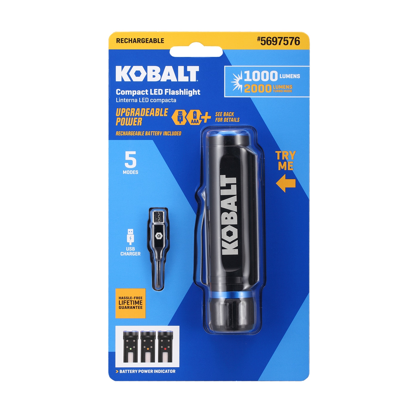 Linterna LED Kobalt de 1000 lúmenes con 5 modos y baterías recargables incluidas