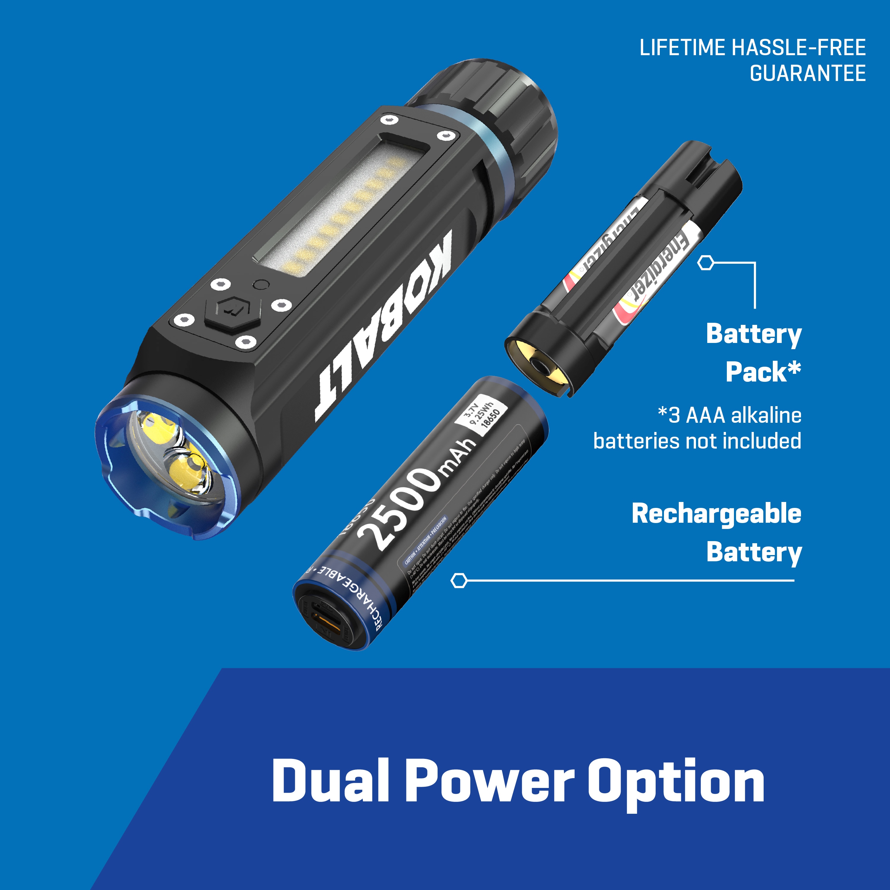 Linterna LED Kobalt de 1000 lúmenes con 5 modos y baterías recargables incluidas