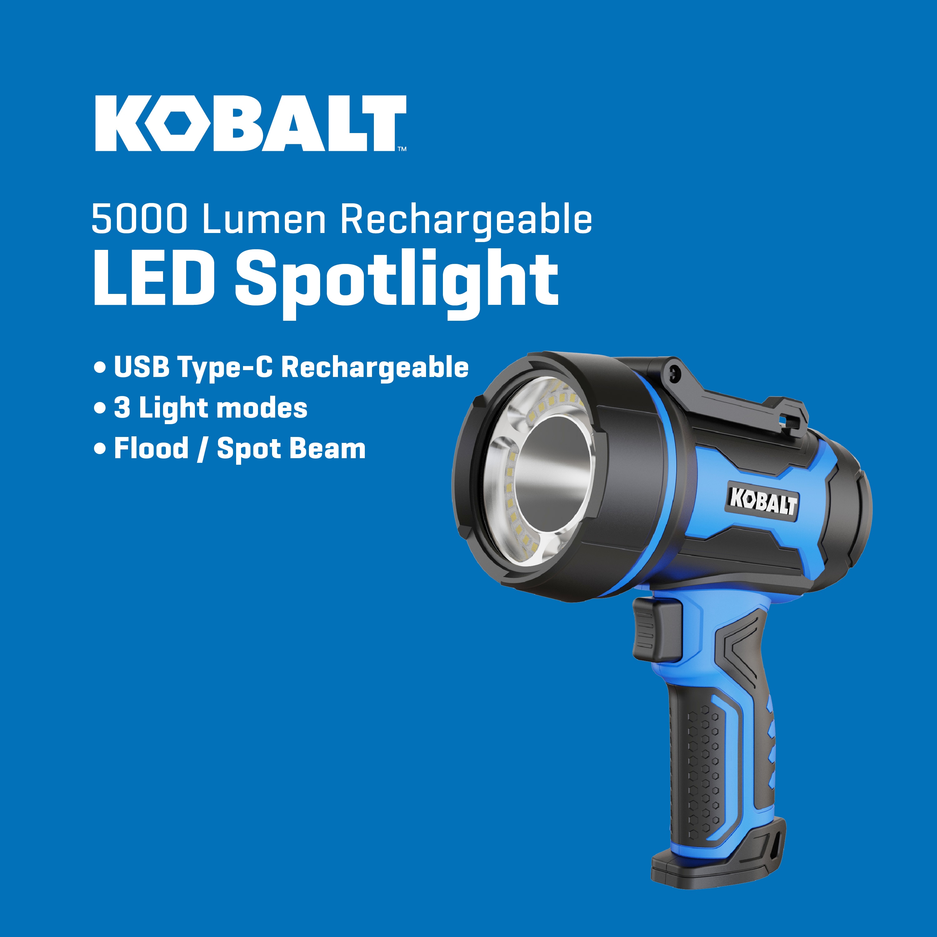 Linterna de enfoque LED Kobalt de 5000 lúmenes con 3 modos y baterías recargables incluidas KS5000DP