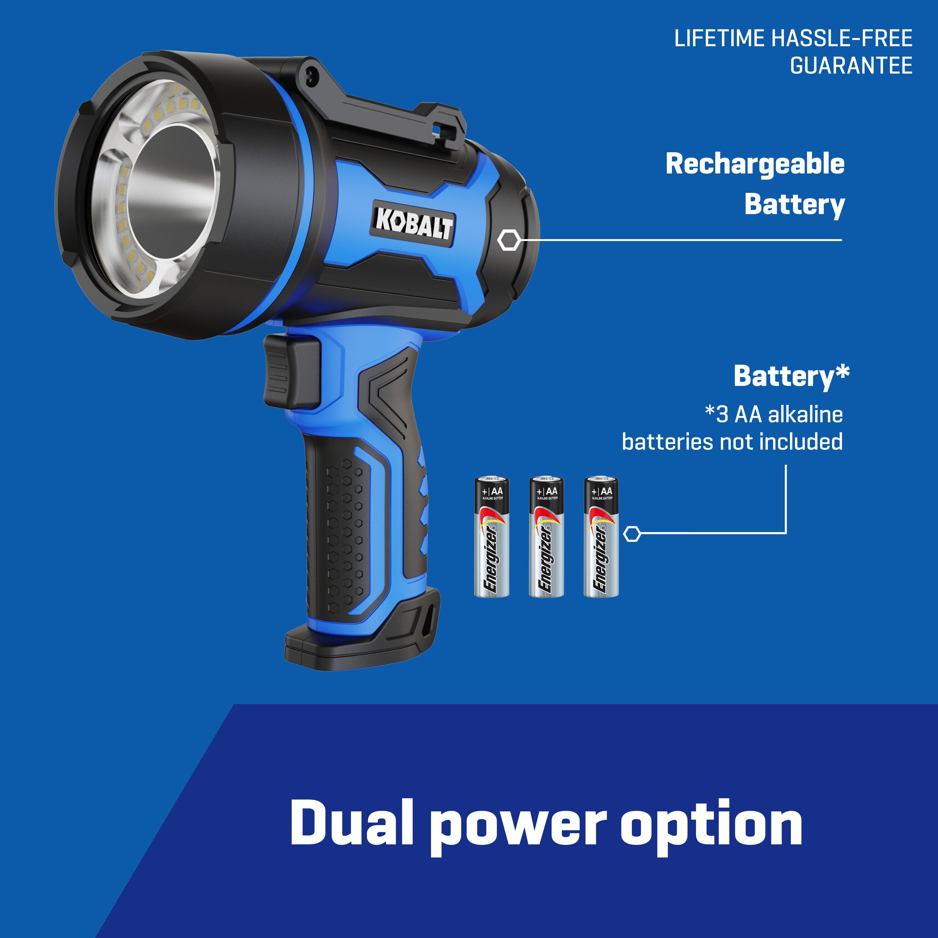 Linterna de enfoque LED Kobalt de 5000 lúmenes con 3 modos y baterías recargables incluidas KS5000DP