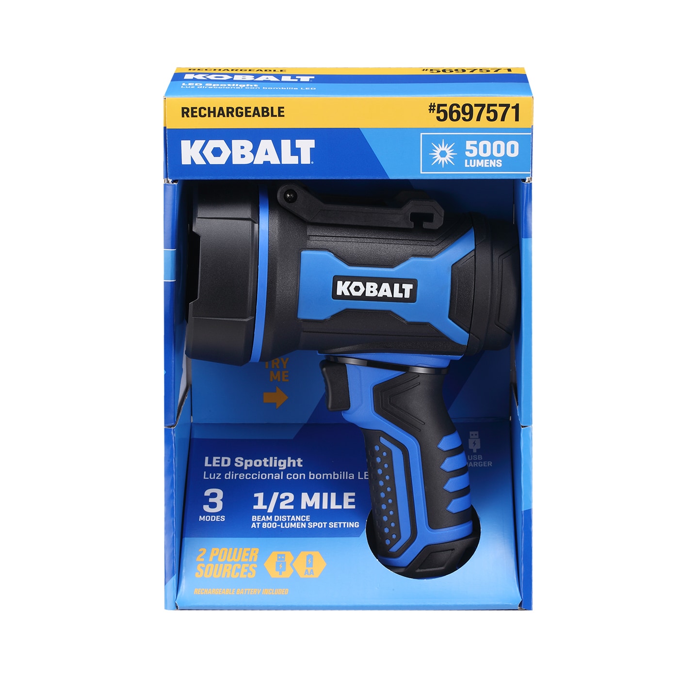 Linterna de enfoque LED Kobalt de 5000 lúmenes con 3 modos y baterías recargables incluidas KS5000DP