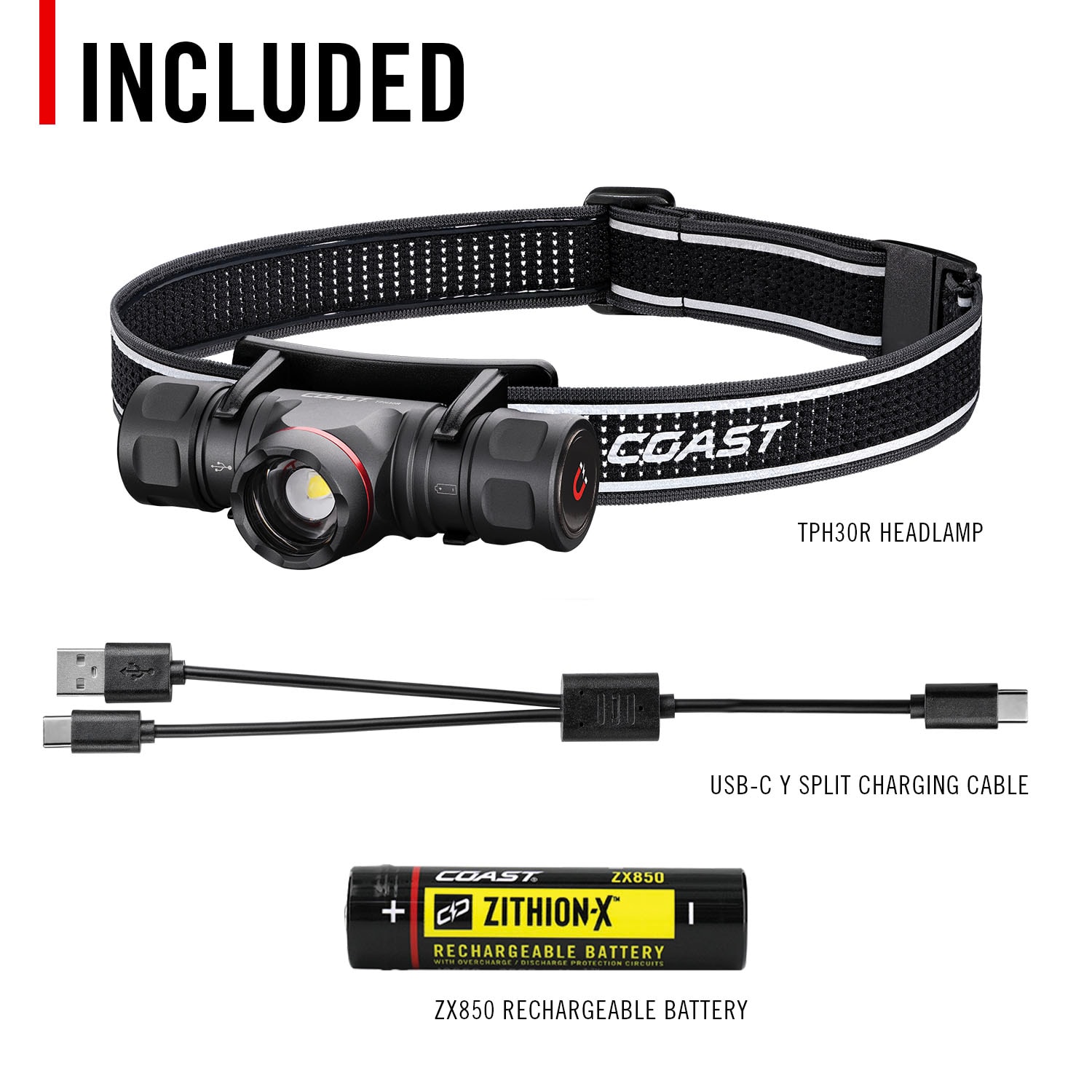 Lámpara frontal LED Coast TPH30R de 1500 lúmenes con batería recargable incluida 31096.