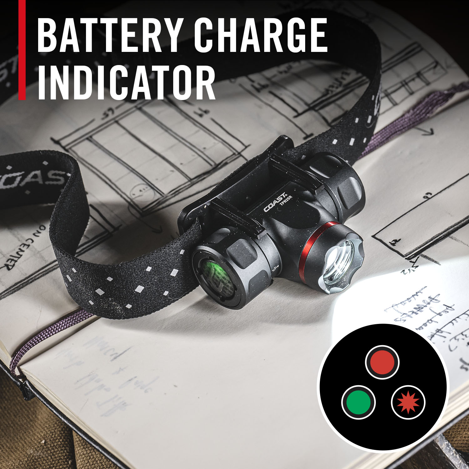 Lámpara frontal LED Coast TPH30R de 1500 lúmenes con batería recargable incluida 31096.