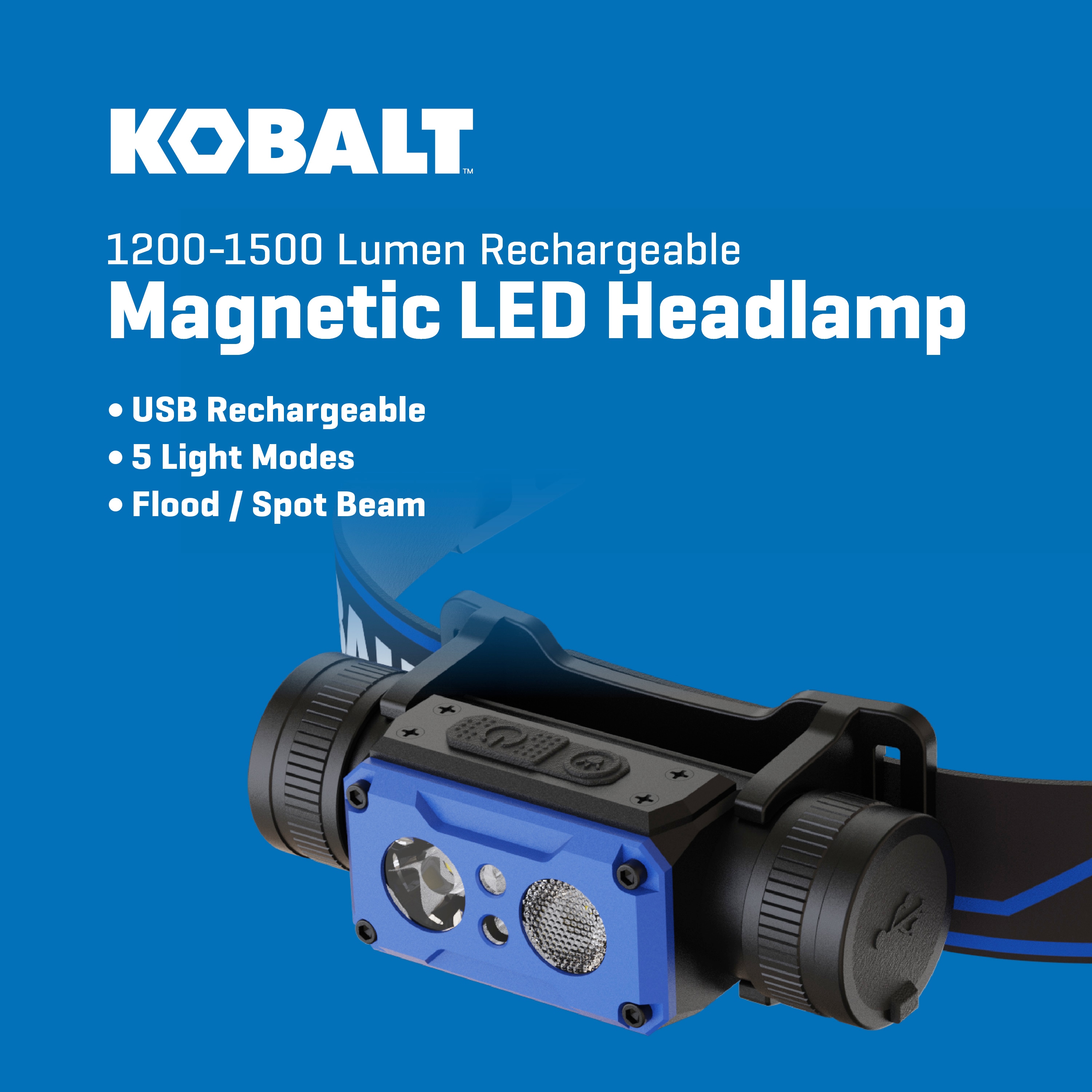 Lámpara de cabeza LED Kobalt de 1200 lúmenes con batería recargable incluida