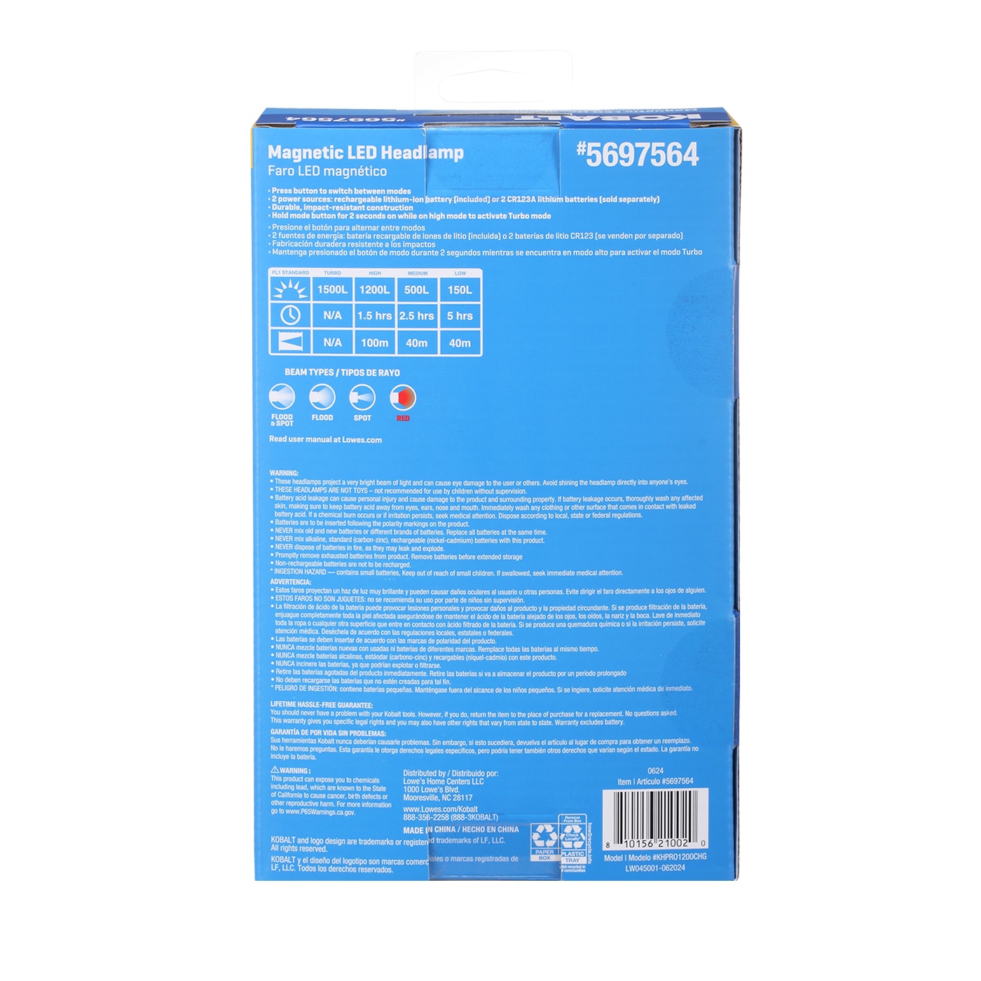Lámpara de cabeza LED Kobalt de 1200 lúmenes con batería recargable incluida