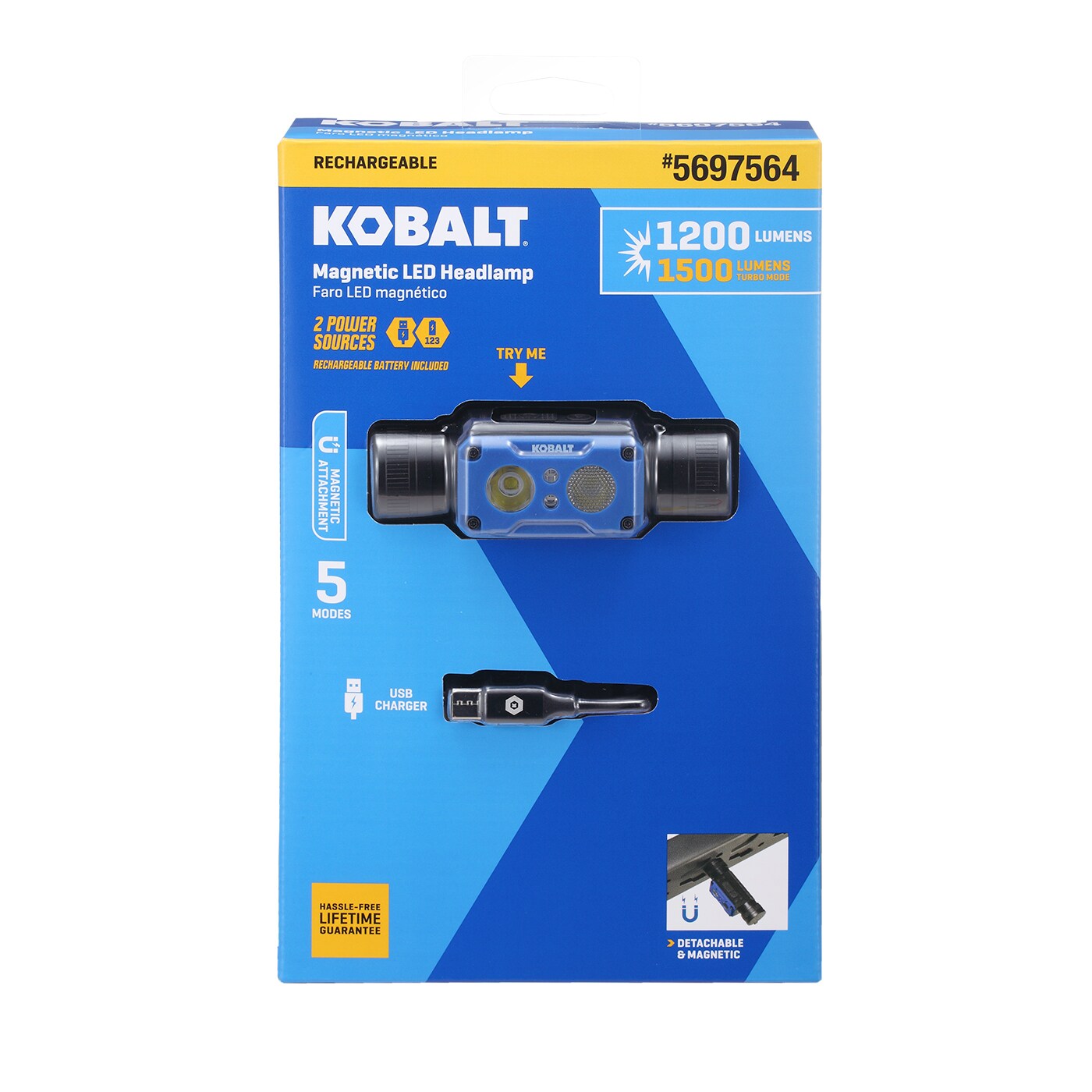 Lámpara de cabeza LED Kobalt de 1200 lúmenes con batería recargable incluida
