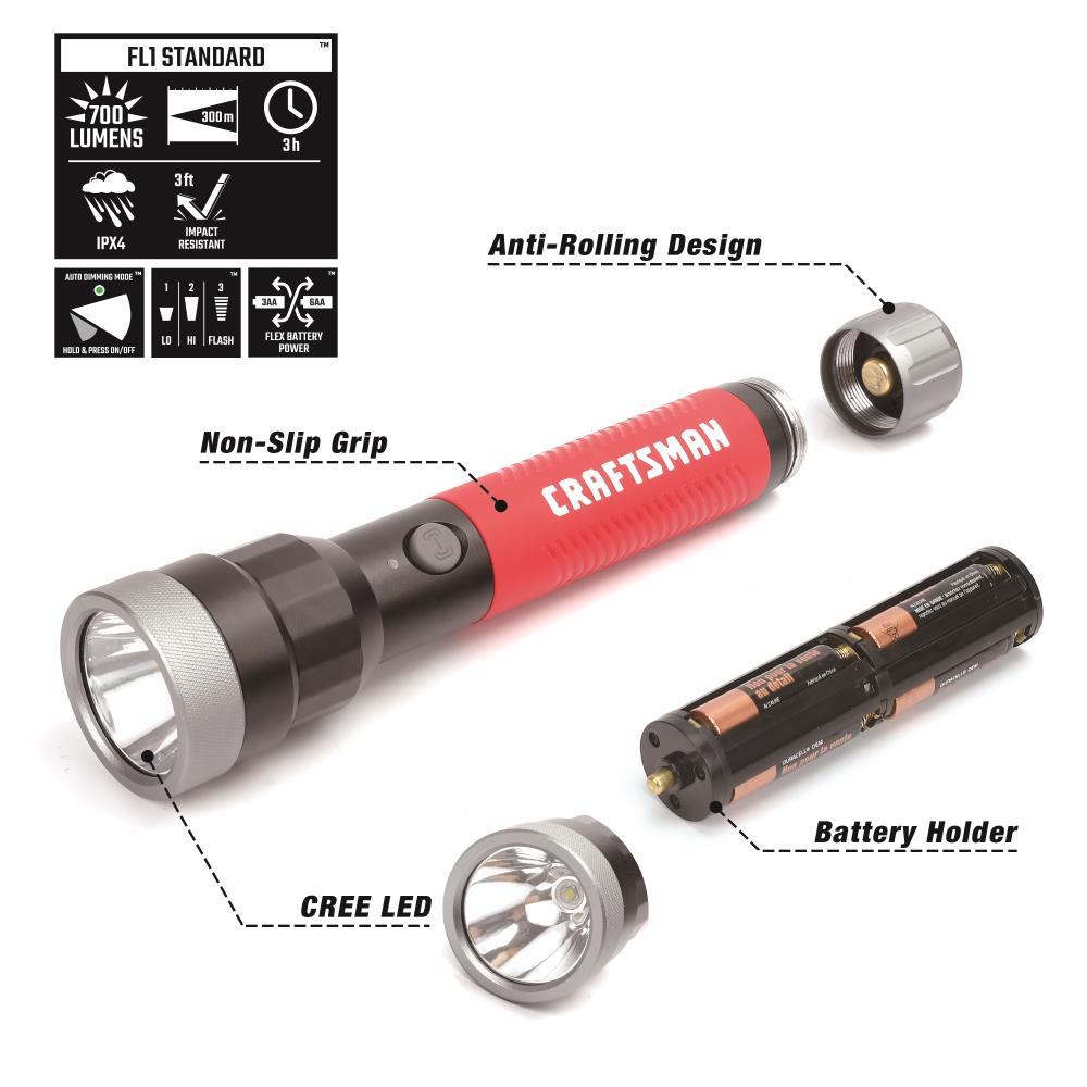 Linterna led de CRAFTSMAN de 700 lúmenes con 3 modos y pilas incluidas.