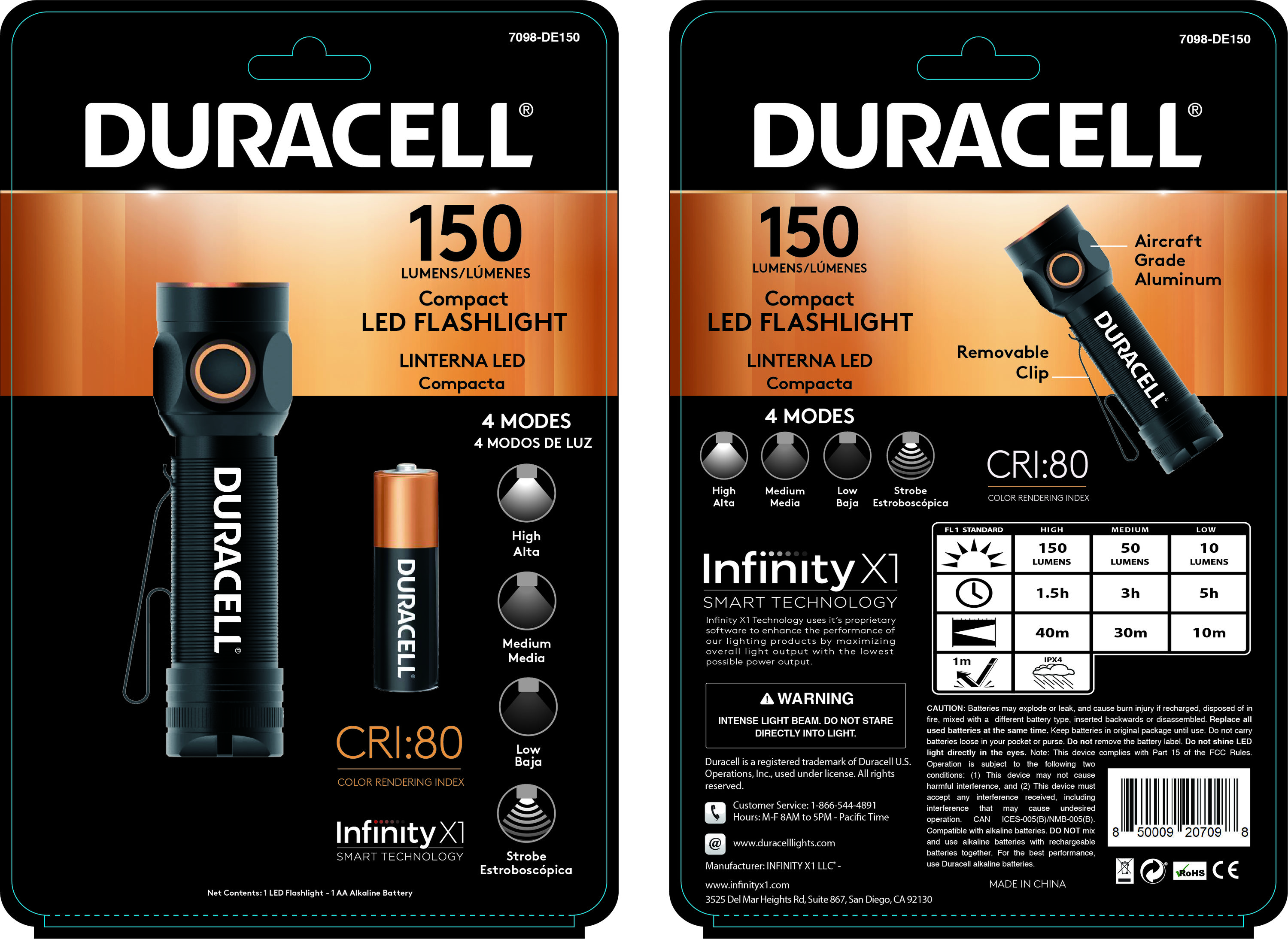 Linterna miniatura de LED Duracell de 150 lúmenes con 4 modos e incluye baterías