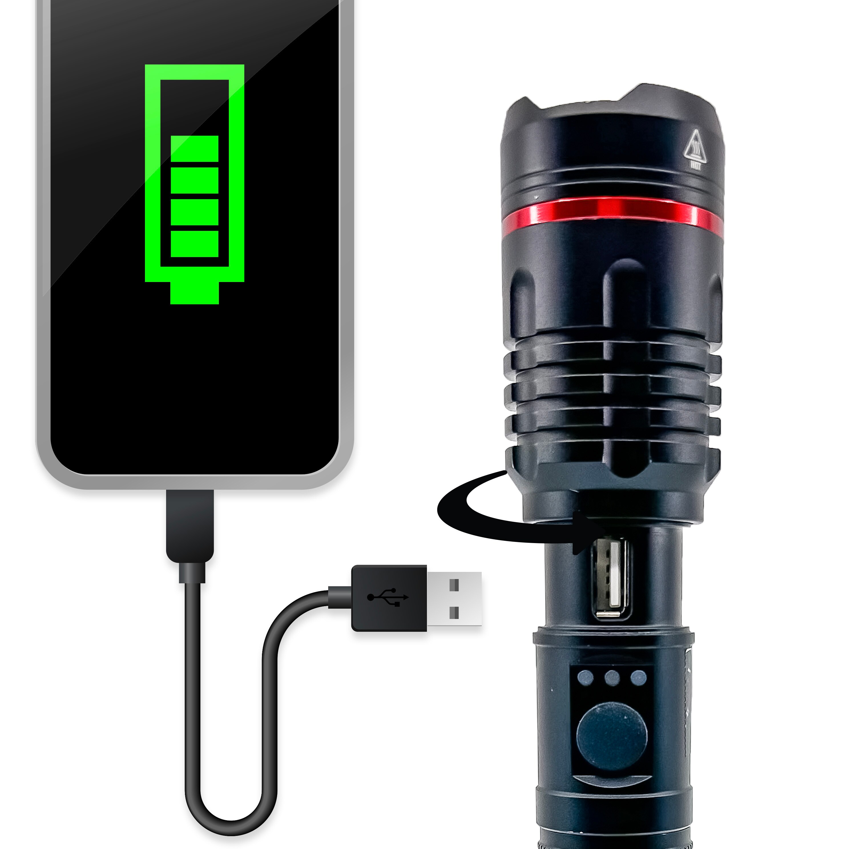 Lámpara de mano táctica Flipo Stinger de 4000 lúmenes con 3 modos y baterías recargables incluidas.