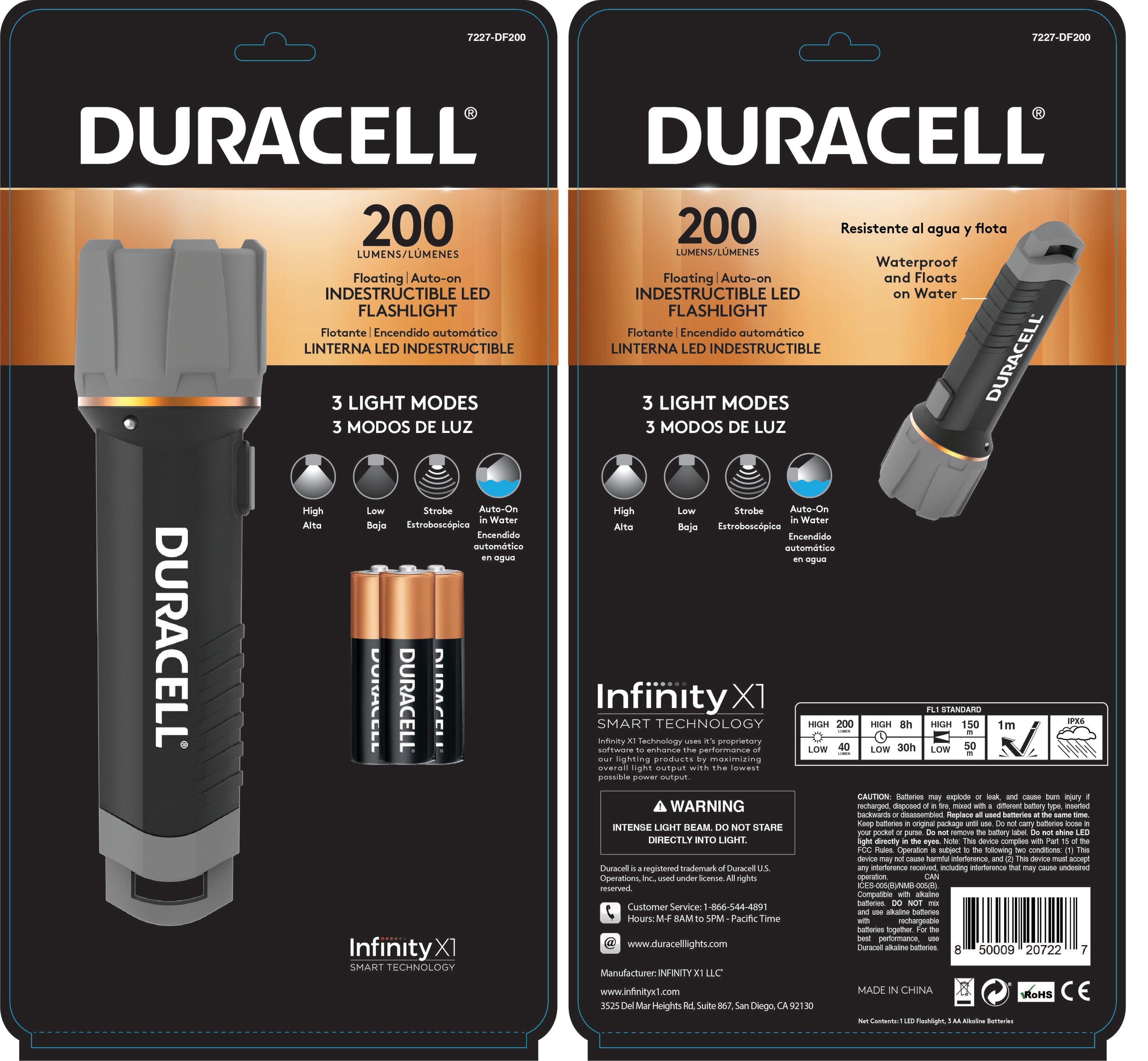 Linterna LED Duracell de 200 lúmenes con 3 modos e incluye baterías
