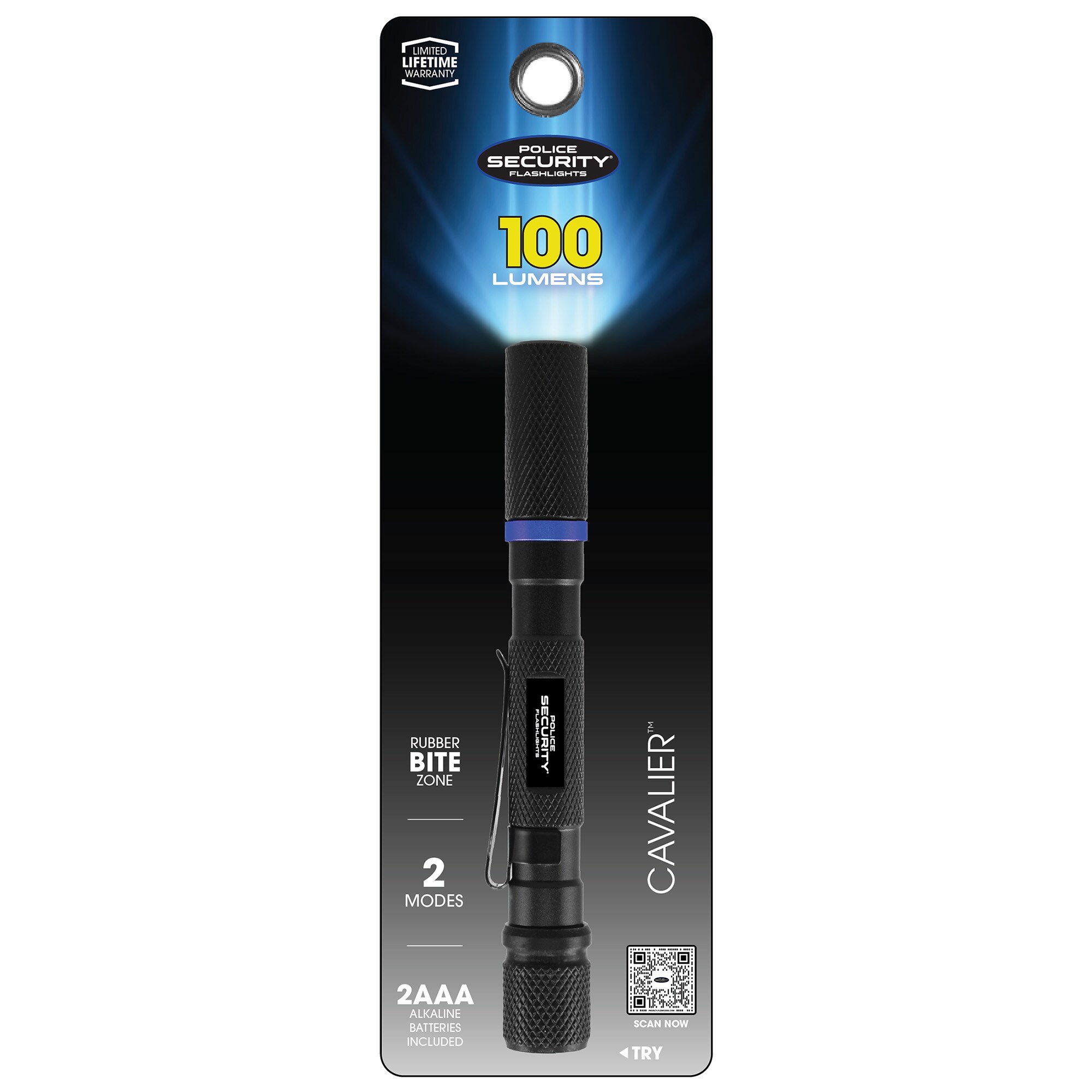 Linterna LED Police Security Cavalier de 100 lúmenes con 2 modos e incluye baterías 98658