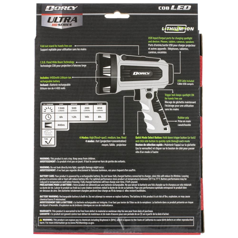 Lámpara de mano con luz intensa de 1300 lúmenes y 5 modos, recargable - Dorcy International 41-4356