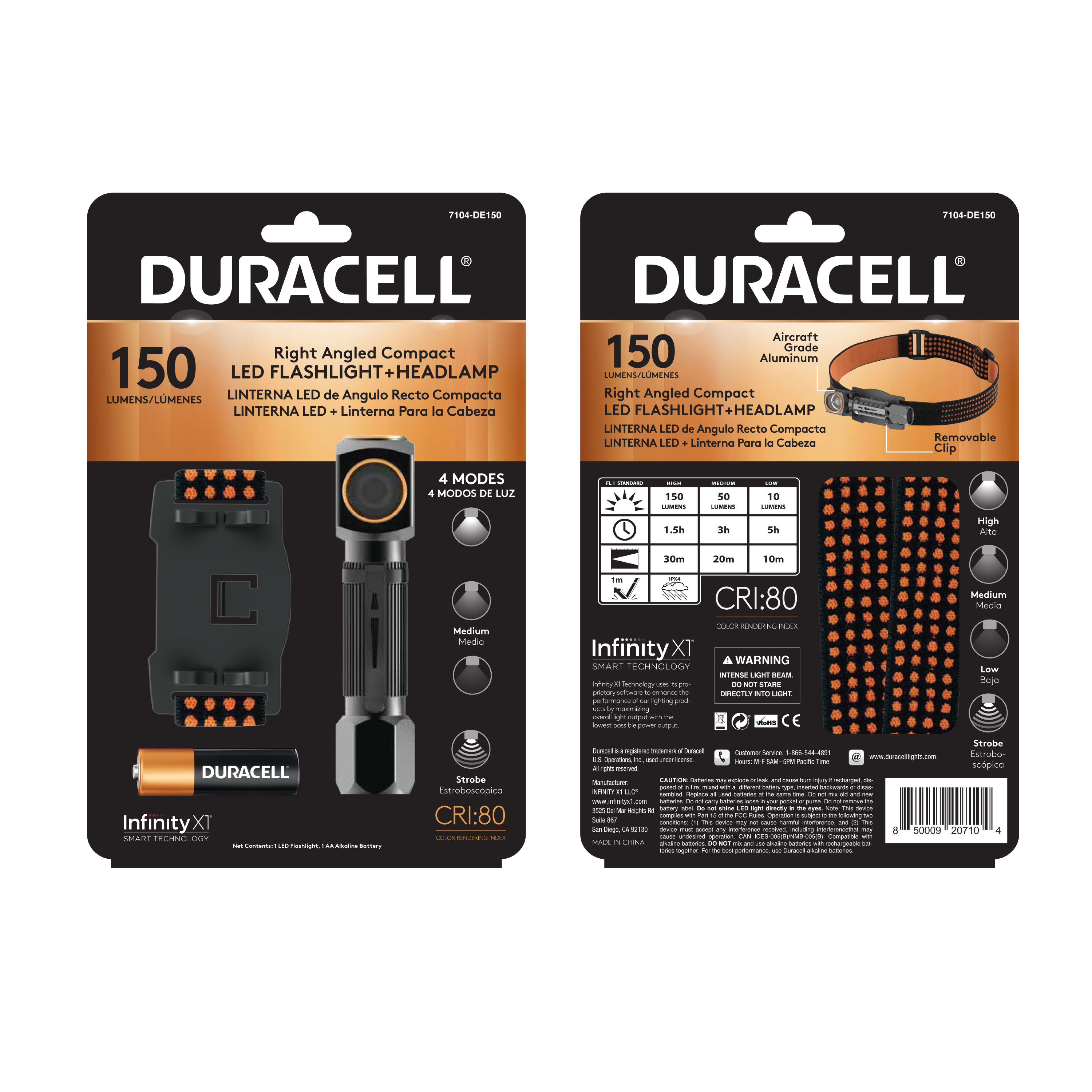 Lámpara frontal LED Duracell de 150 lúmenes con batería incluida 7104-DE150