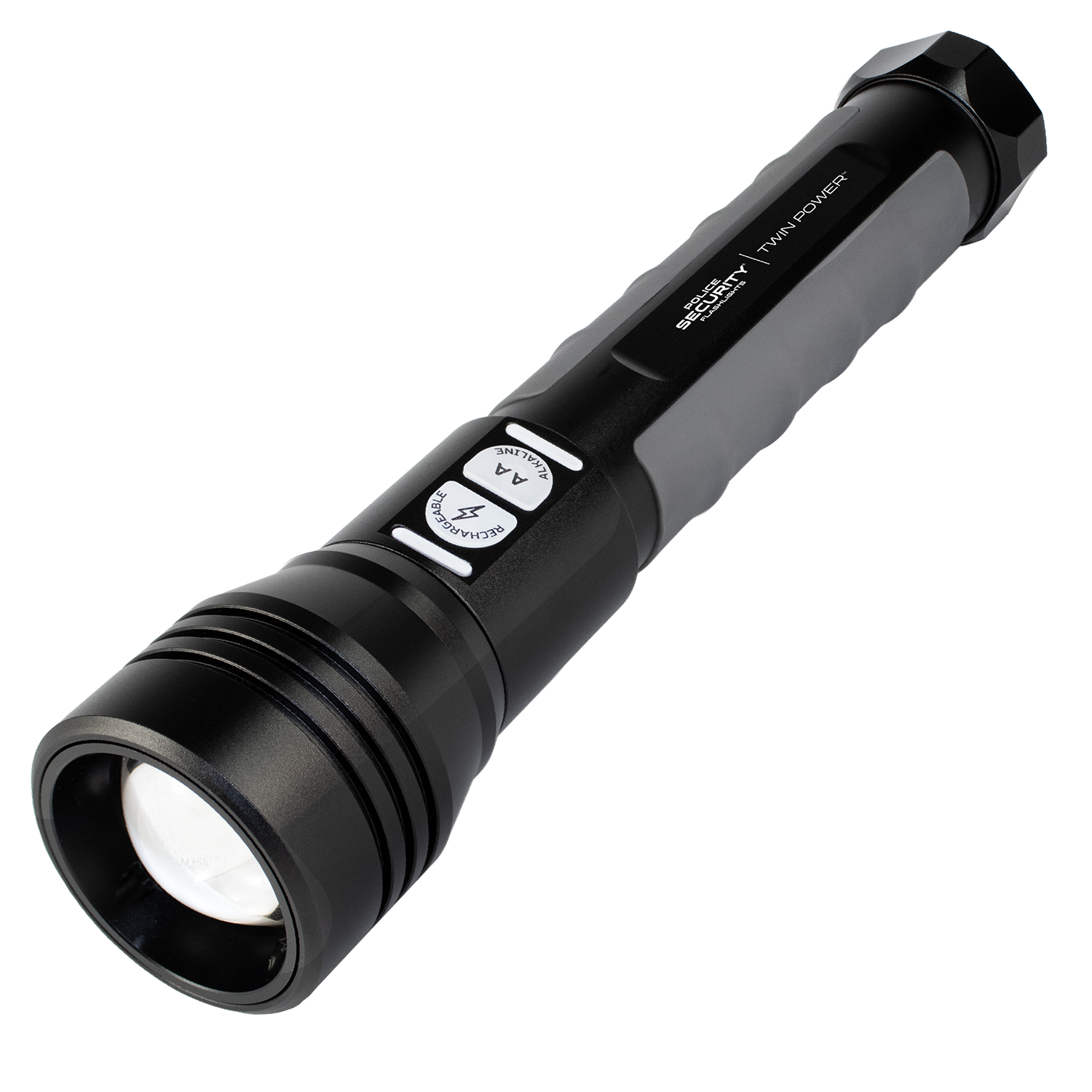 Linterna LED Police Security Twin Power de 2000 lúmenes con 4 modos y baterías recargables incluidas 97715