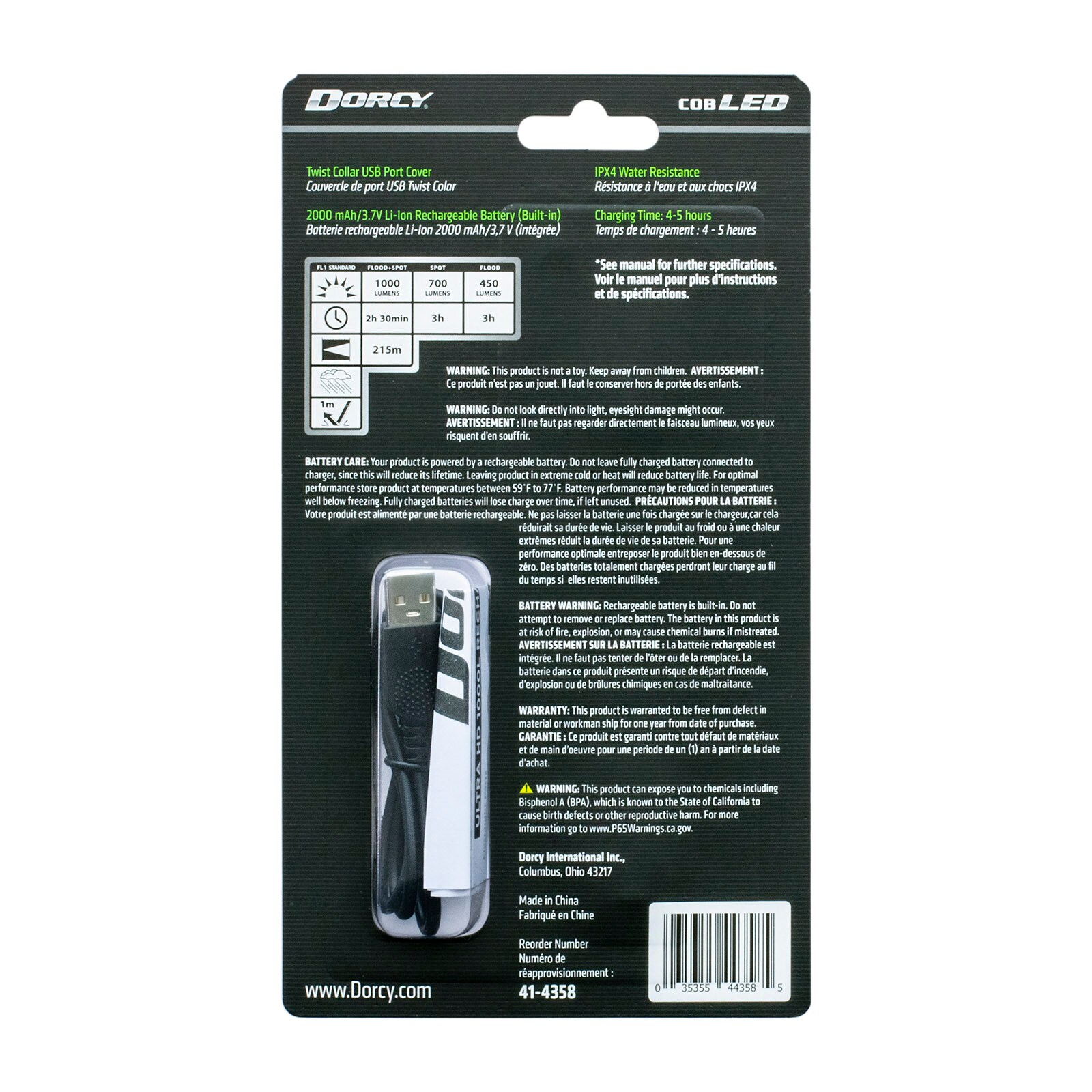 Linterna LED Dorcy International Ultra HD de 1000 lúmenes con 4 modos y baterías recargables incluidas 41-4358