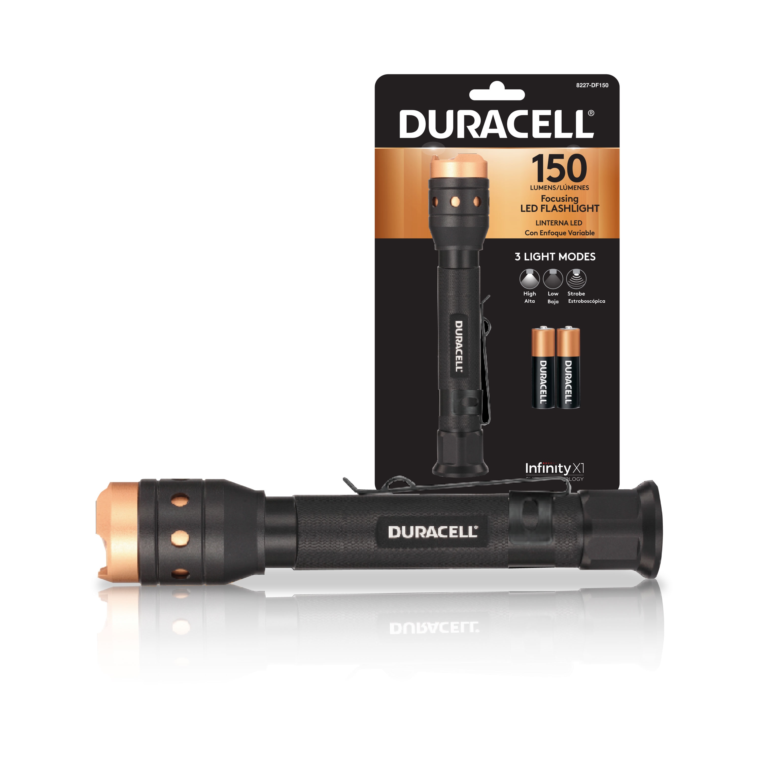 Lámpara de mano Duracell de 150 lúmenes con 3 modos y pilas incluidas 8227-DF150