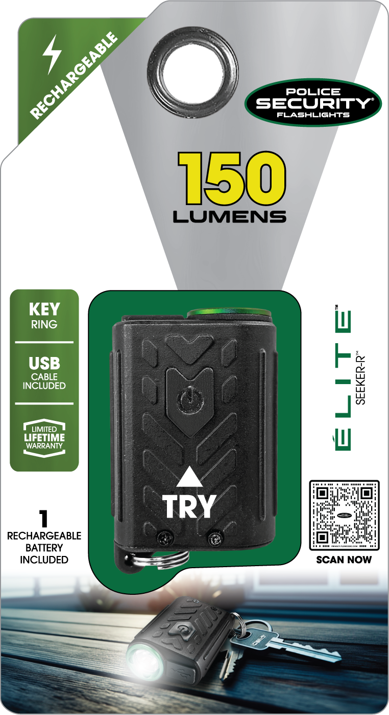 Linterna Miniatura LED de 150 lúmenes con 2 modalidades Police Security Seeker-R y Baterías Recargables incluidas 98687.