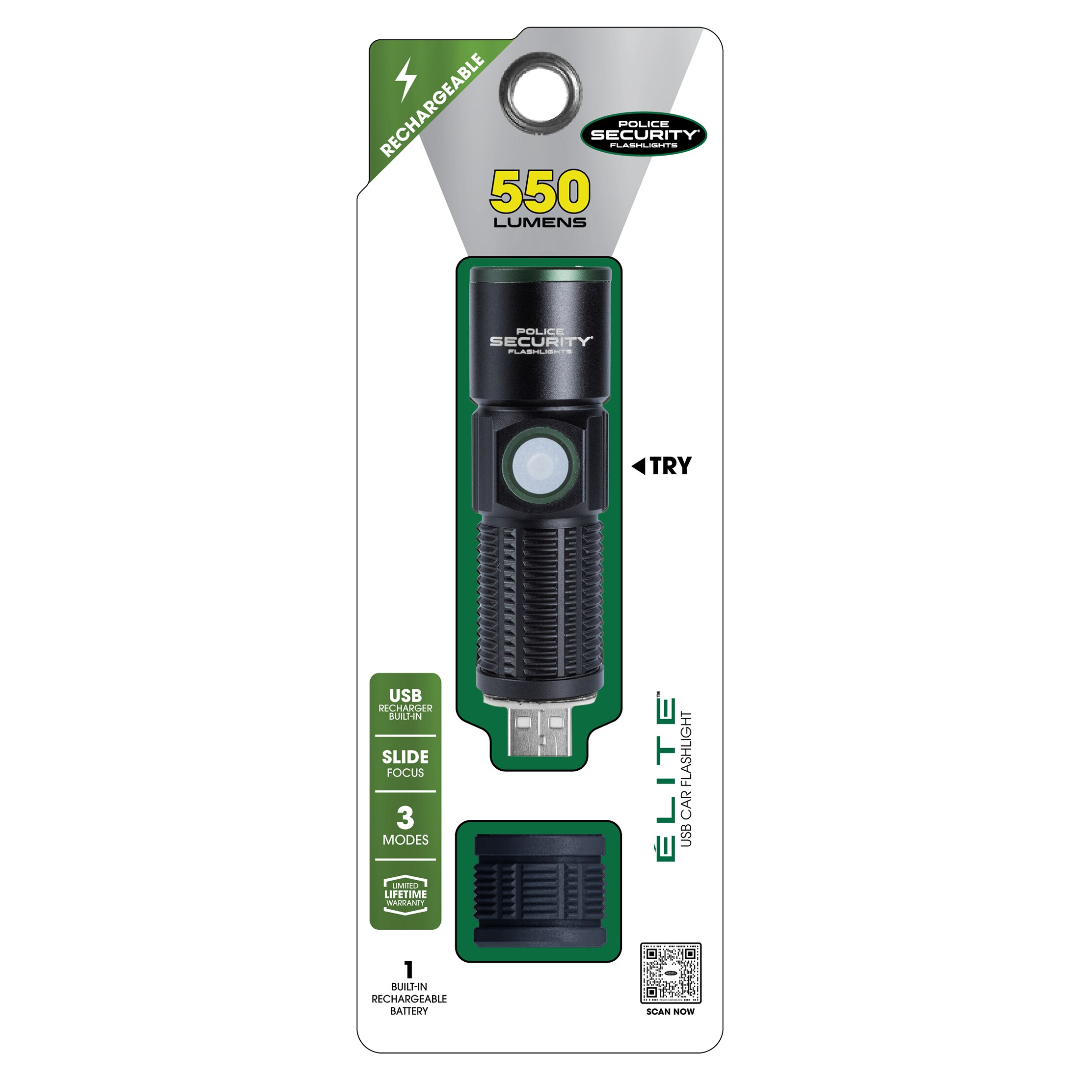 Linterna LED miniatura recargable por USB de 500 lúmenes con 3 modos y baterías incluidas de Police Security