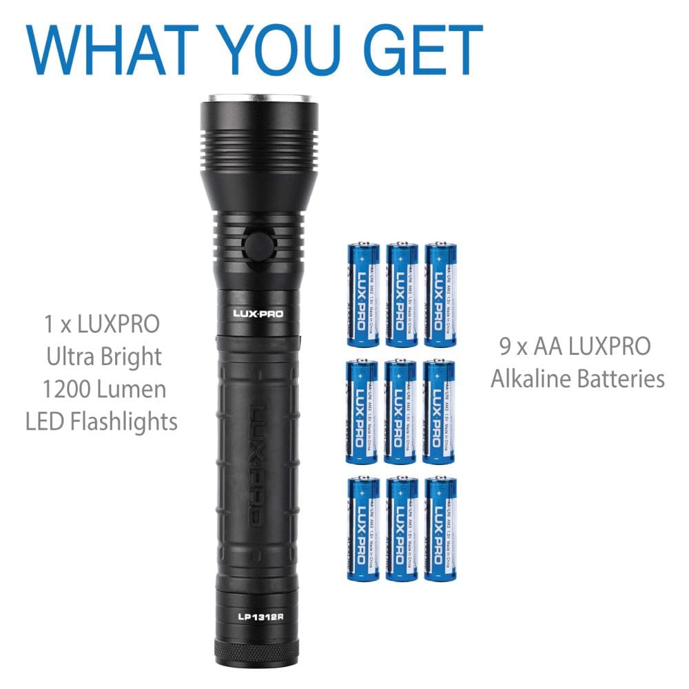 Linterna foco Lux-Pro de 1200 lúmenes con 3 modos y pilas incluidas LP1312