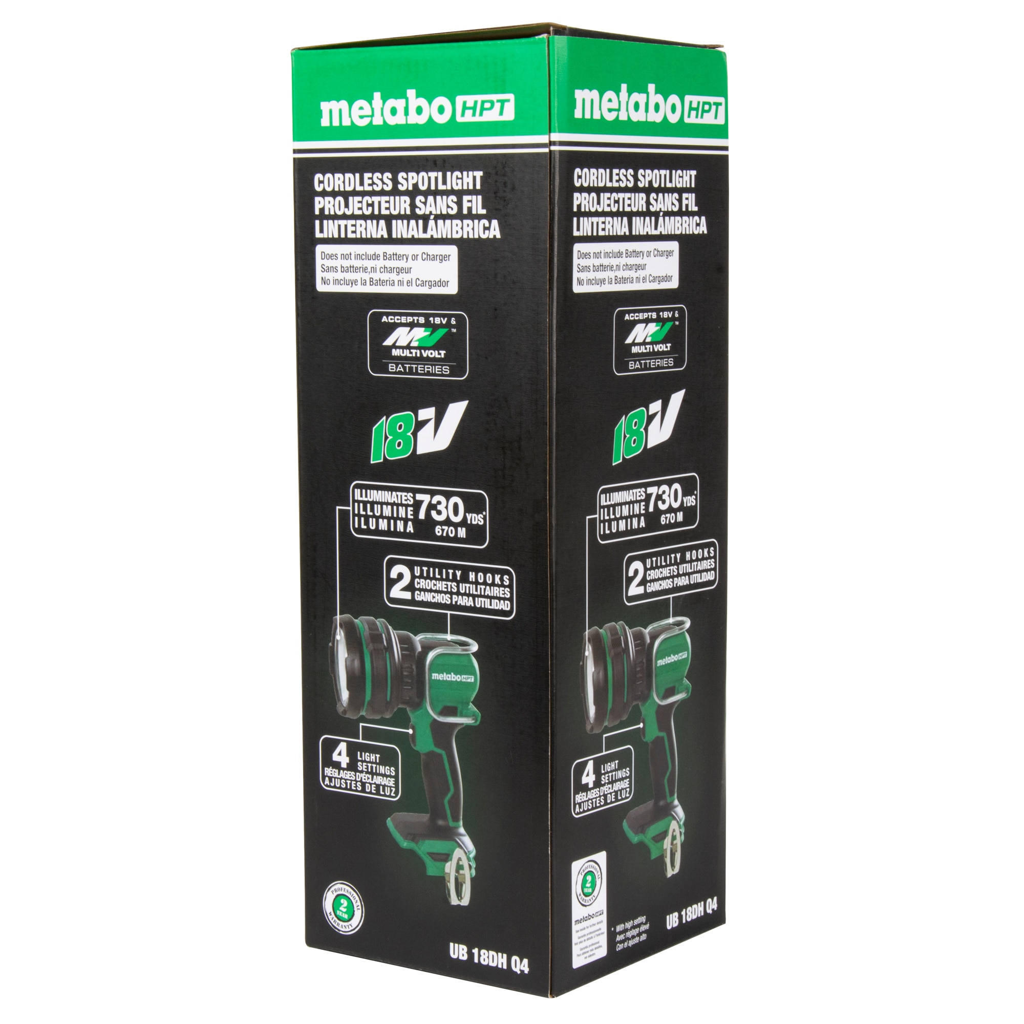 Linterna recargable inalámbrica de herramienta eléctrica de 18 voltios con batería de iones de litio (Li-ion) de 1050 lúmenes Metabo HPT (Herramienta solamente) UB18DHQ4M