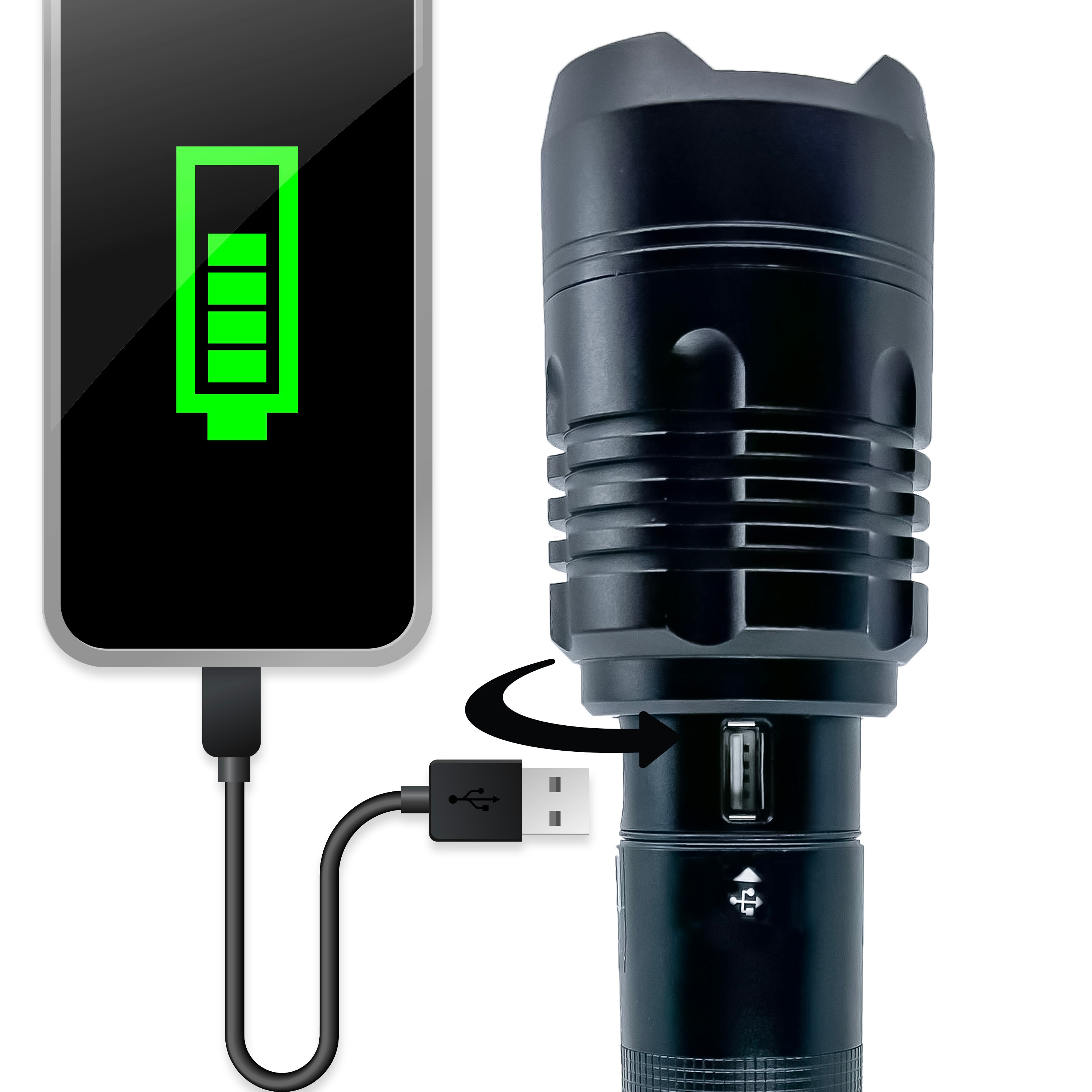 Lámpara de mano Flipo Stinger táctica de 6000 lúmenes con 3 modos de luz LED y baterías recargables incluidas FL-STING-6000