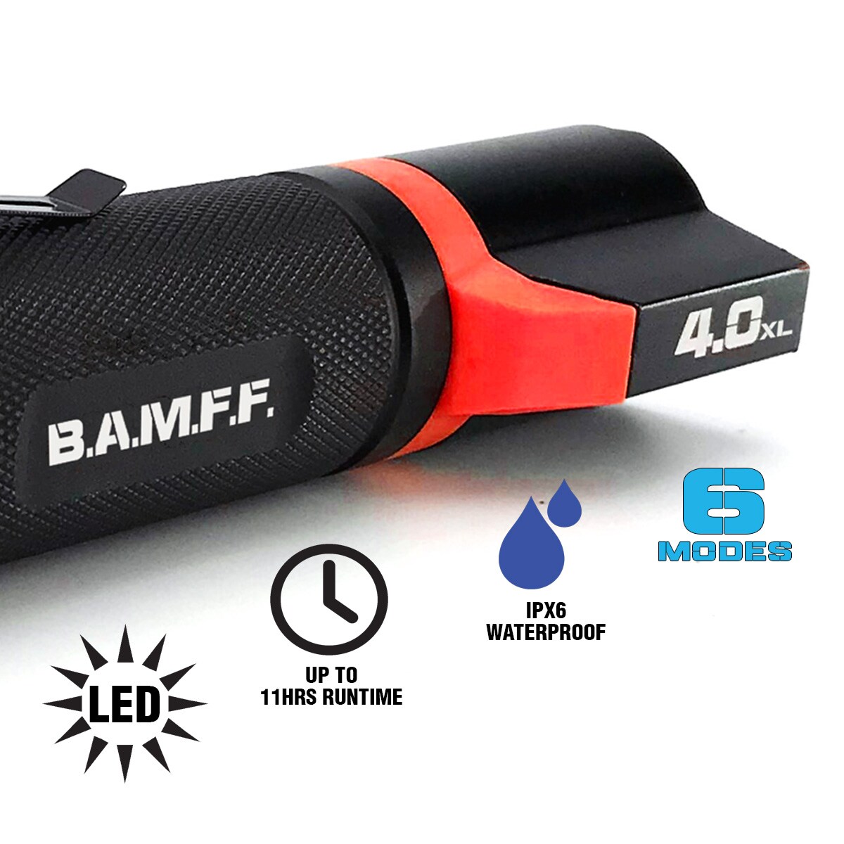 Foco de mano STKR BAMFF de 400 lúmenes con 6 modos de iluminación LED e incluye baterías 00156