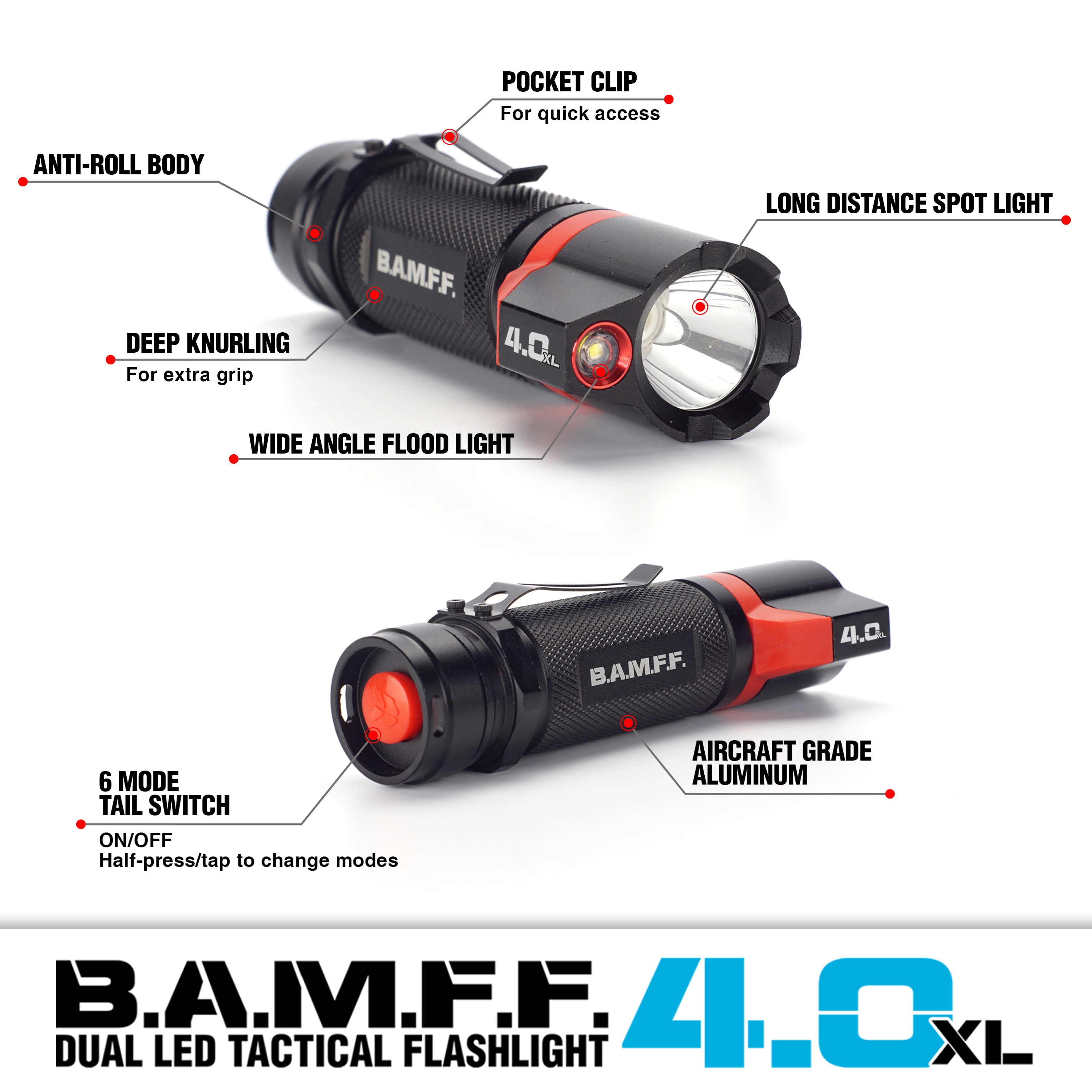 Foco de mano STKR BAMFF de 400 lúmenes con 6 modos de iluminación LED e incluye baterías 00156