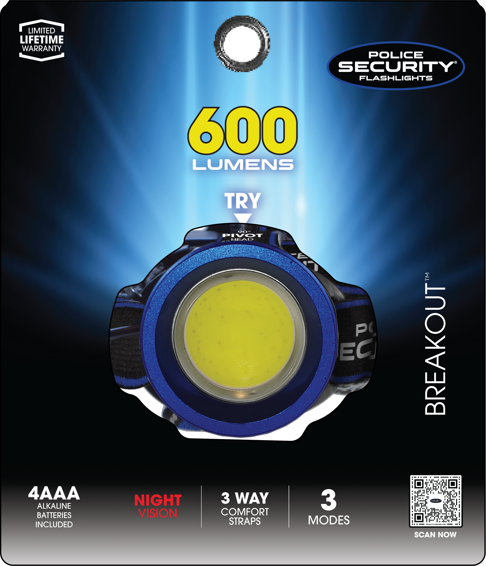 Lámpara frontal LED Police Security Breakout de 600 lúmenes con batería incluida 98298
